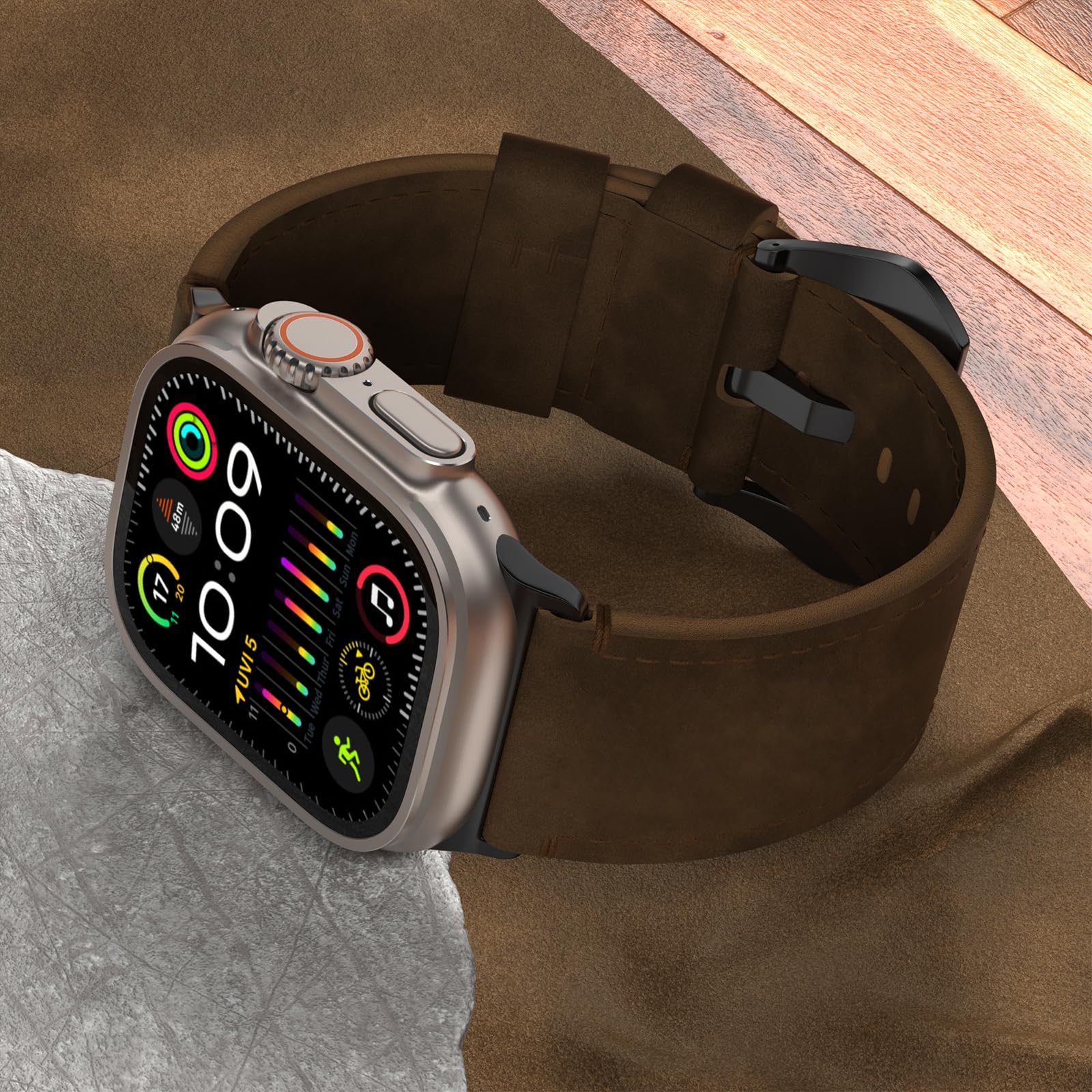 Vsant Vintage Leather Band Compatible With Apple Watch Ultra 2 / Ultra Band 49Mm 46Mm 45Mm 44Mm, 26Mm Wide Crazy Horse Leather S