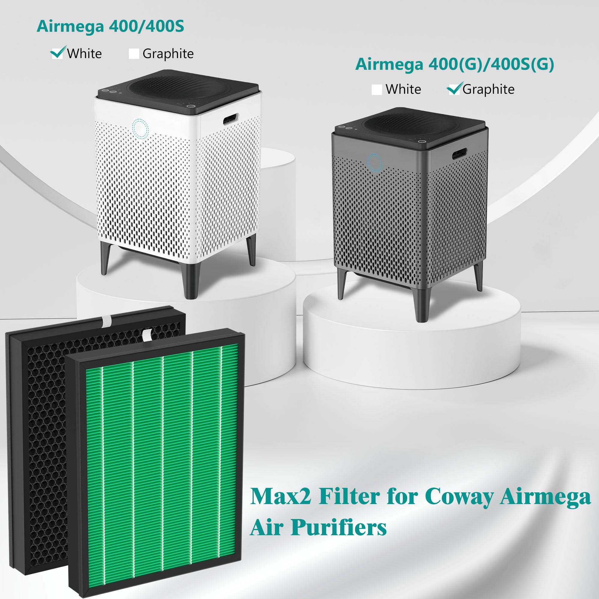 400/400S Replacement Air Filters Set For Coway Airmega Max2 400 400S 400(G) 400S(G) Purifier 2 In 1 Of Max 2 Green H13 True Hepa