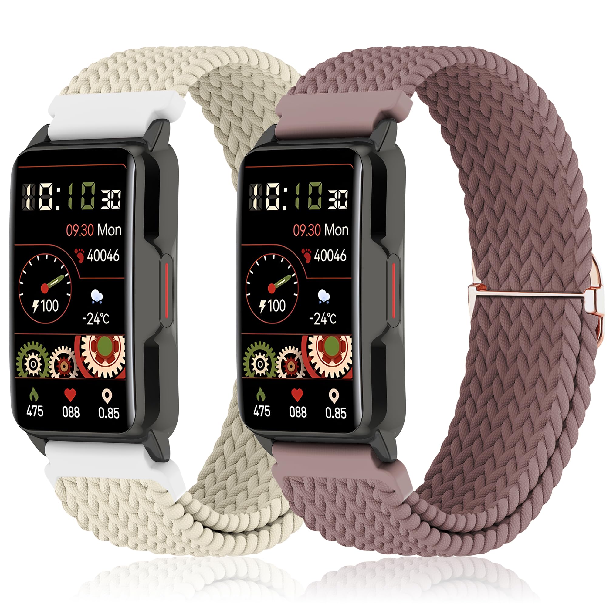 Sunnyson 2 Pack Braided Elastic Band Compatible With Mindrose H80 1.47 Inch Smart Watch,Adjustable Loop Soft Elastic Replacement