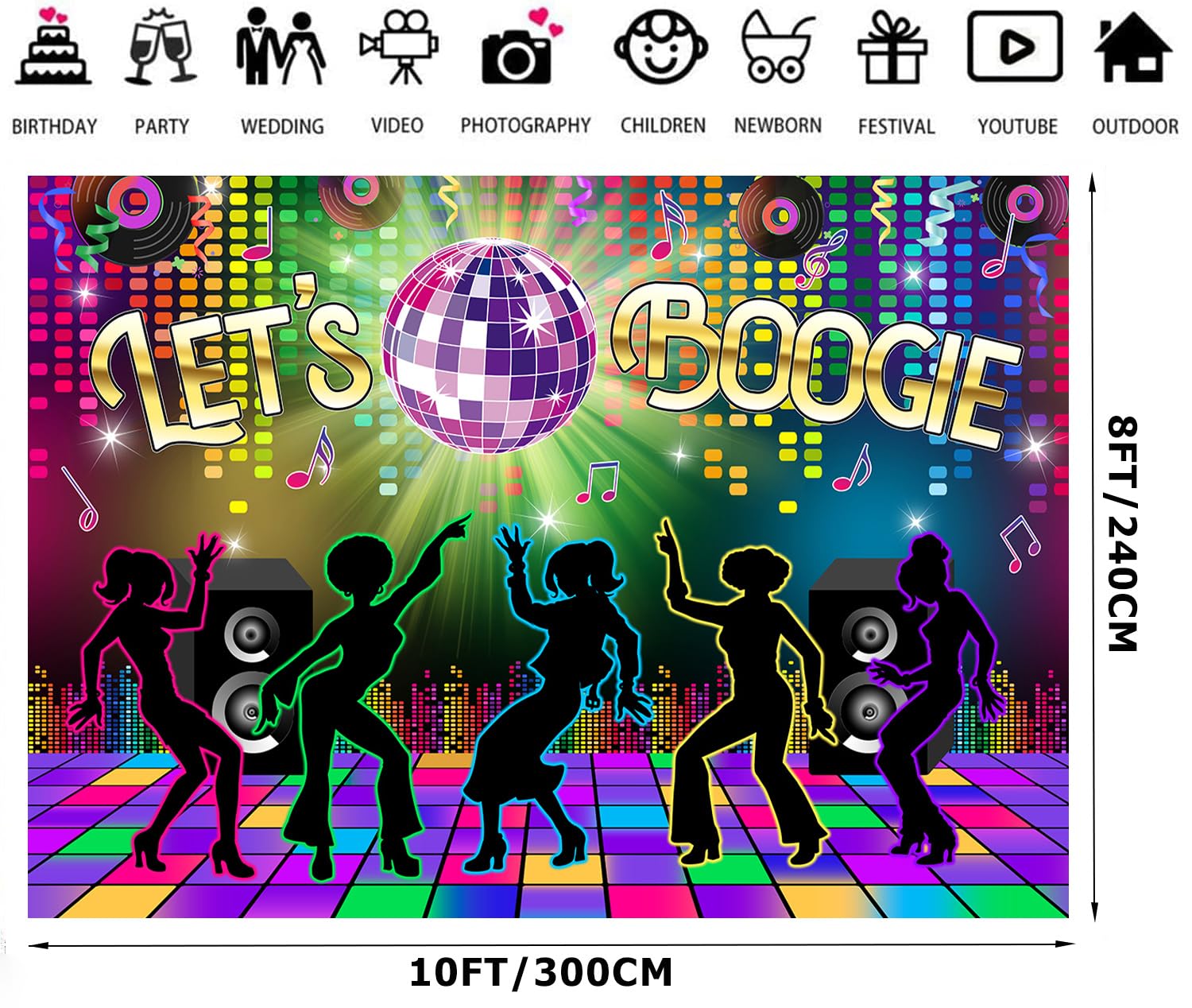 Alltten 10X8Ft 70S Disco Decorations Backdrop Lets Boogie Party Decorations Backdrop Disco Dancing Night Party Themes Banner Dis