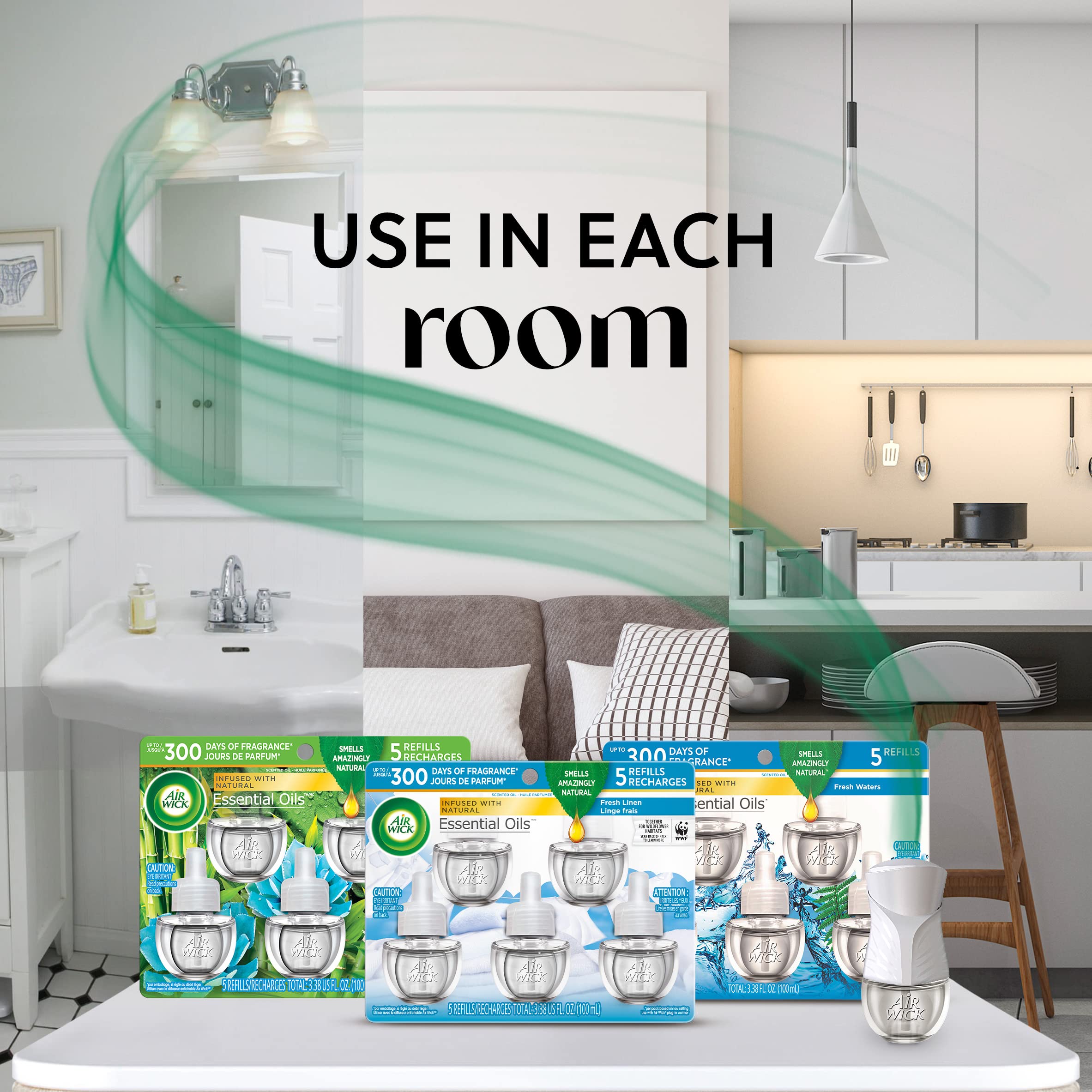 Air Wick Plug In Scented Oil Refill, 5 Ct, Fresh Linen And Lavender, Air Freshener, Essential Oils