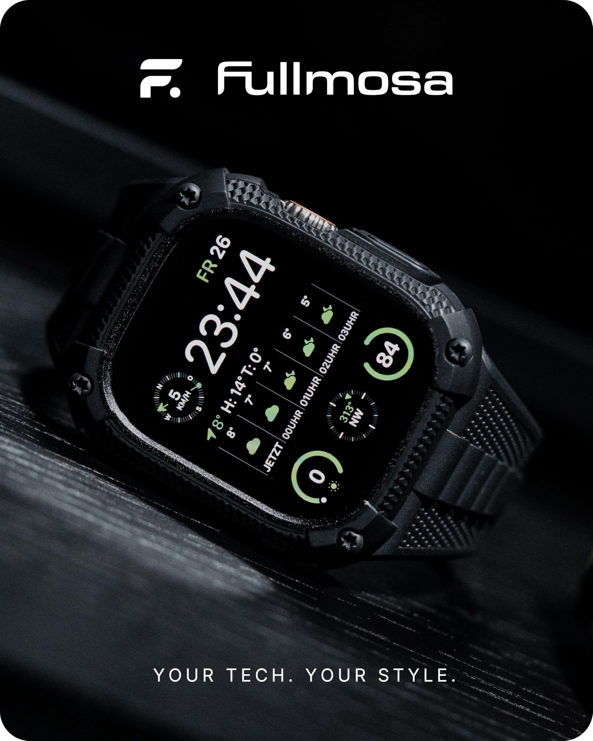 Fullmosa Watch Bands 49Mm Compatible Rugged Apple Watch Band Ultra2/Ultra 49Mm With Case & Screen Protector For Men Women, Black