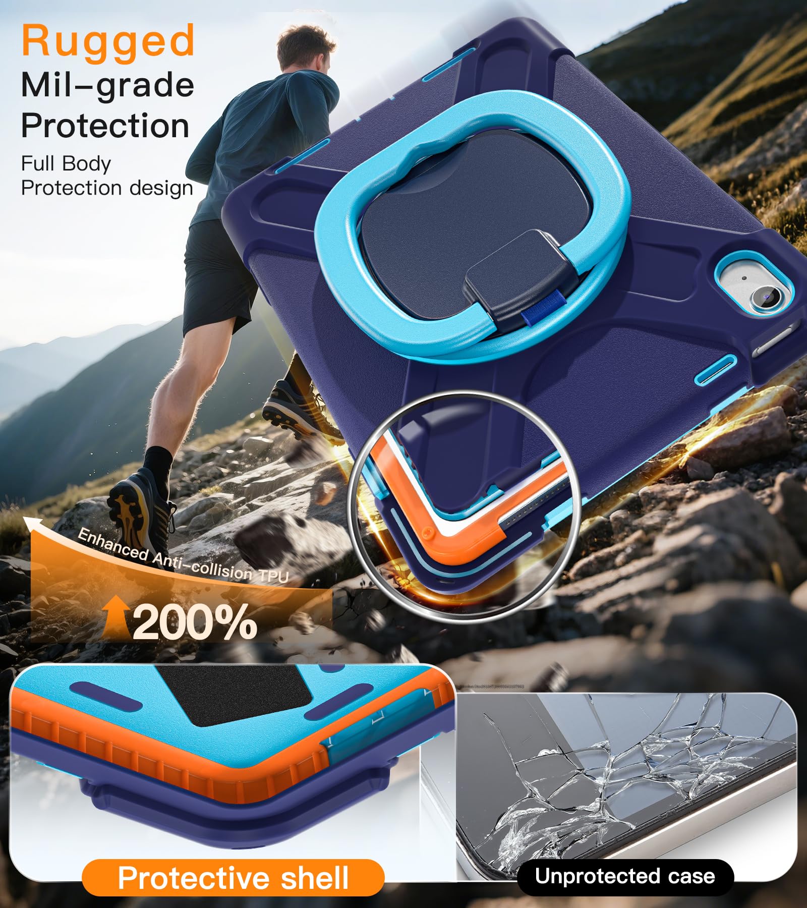 Batyue Case For Ipad (A16) 11Th/10Th Gen 11  /10.9   2025/2022 - Heavy Duty Shockproof Cover With 360 Rotating & 180 Folding