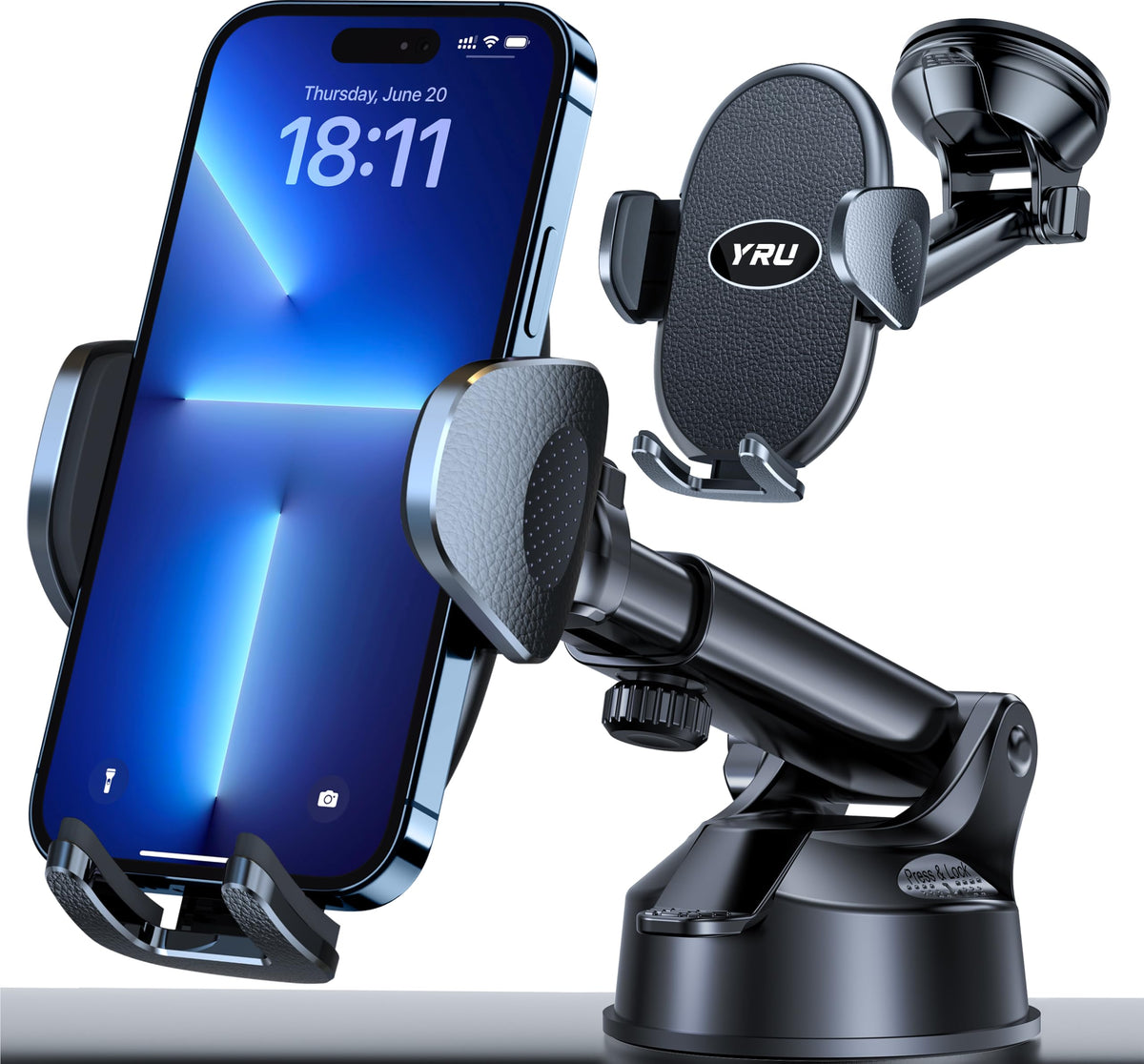 Yru [2025 Upgraded] Universal Car Phone Holder Mount? 360� Rotatable &Strong Suction? Cell Phoneholder For Car Dashboard Windshield Phone Holder Dash Stand For Iphone 16 15 14 13 Samsung Truck, Black
