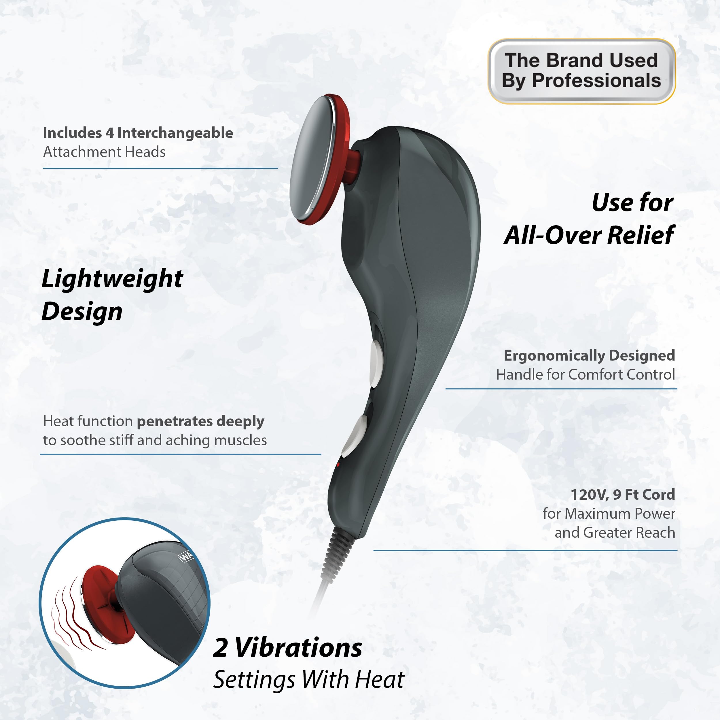 Wahl Heat Therapy Corded Vibratory Therapeutic Body Massager   Heated Handheld Massage With Two Speeds Low And High To Relieve N