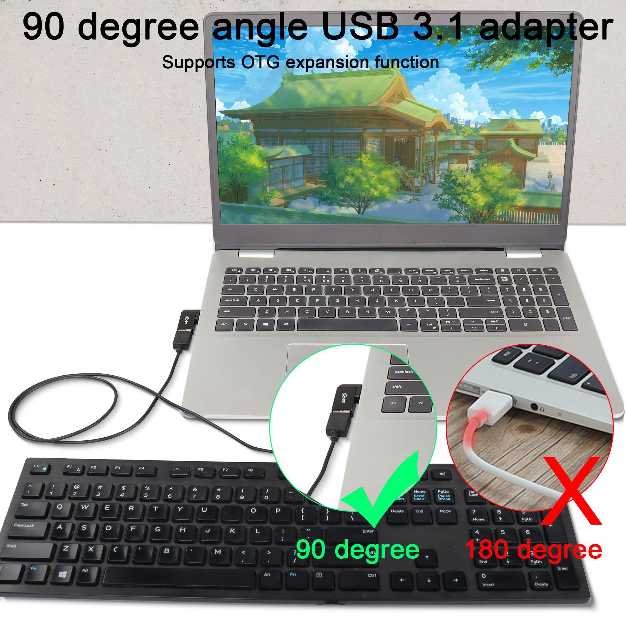 Qianrenon Usb 3.1 90�Angle Adapter 10Gbps Usb 3.1 Male To Female Left Angle L Shaped Connector Usb A 3.1 Data Transfer Converter Coupler, 2Pcs(Left Angle Side Bend)