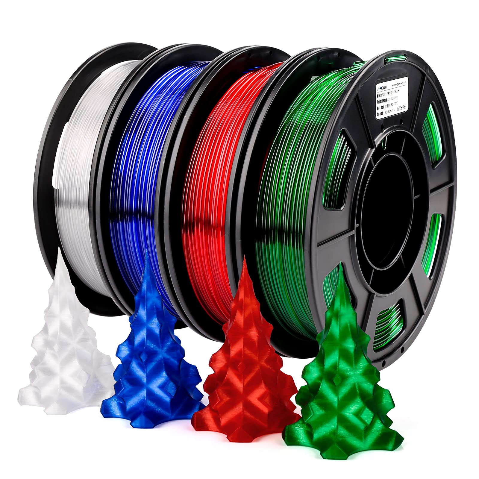 Amolen 3D Printer Filament Bundle, Petg Filament 1.75Mm,Clear/White,Red,Green,Blue Filament,Petg Transparent Filament With Light