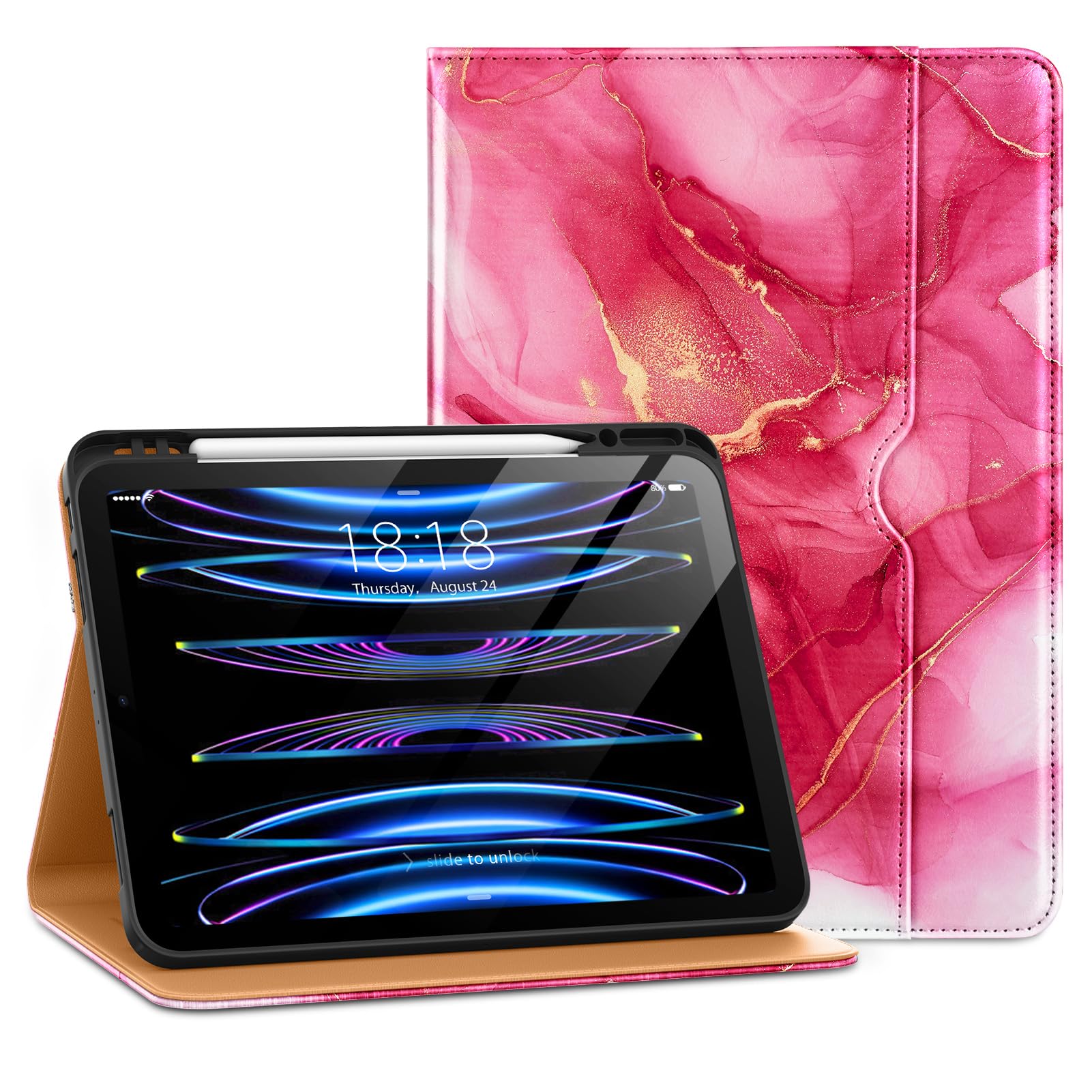 Dtto Ipad Pro 12.9 6Th / 5Th / 4Th / 3Rd Generation Case 2022/2021/2020/2018, Premium Leather Folio Stand Cover With Built In Ap