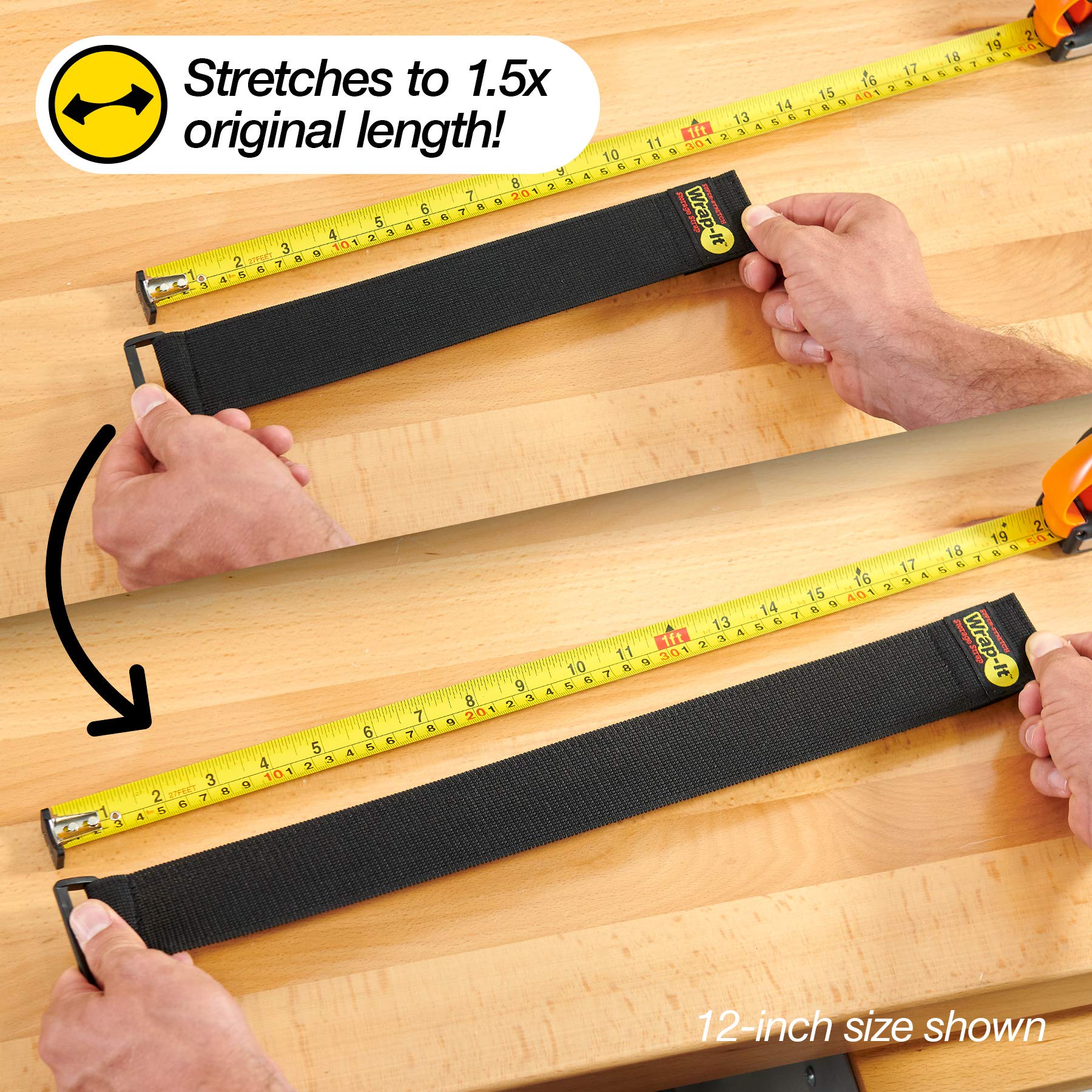Super Stretch Wrap It Storage Straps   (8) 12'' Orange   Elastic Hook And Loop Cinch Straps   Extension Cord Organizer, Hose And