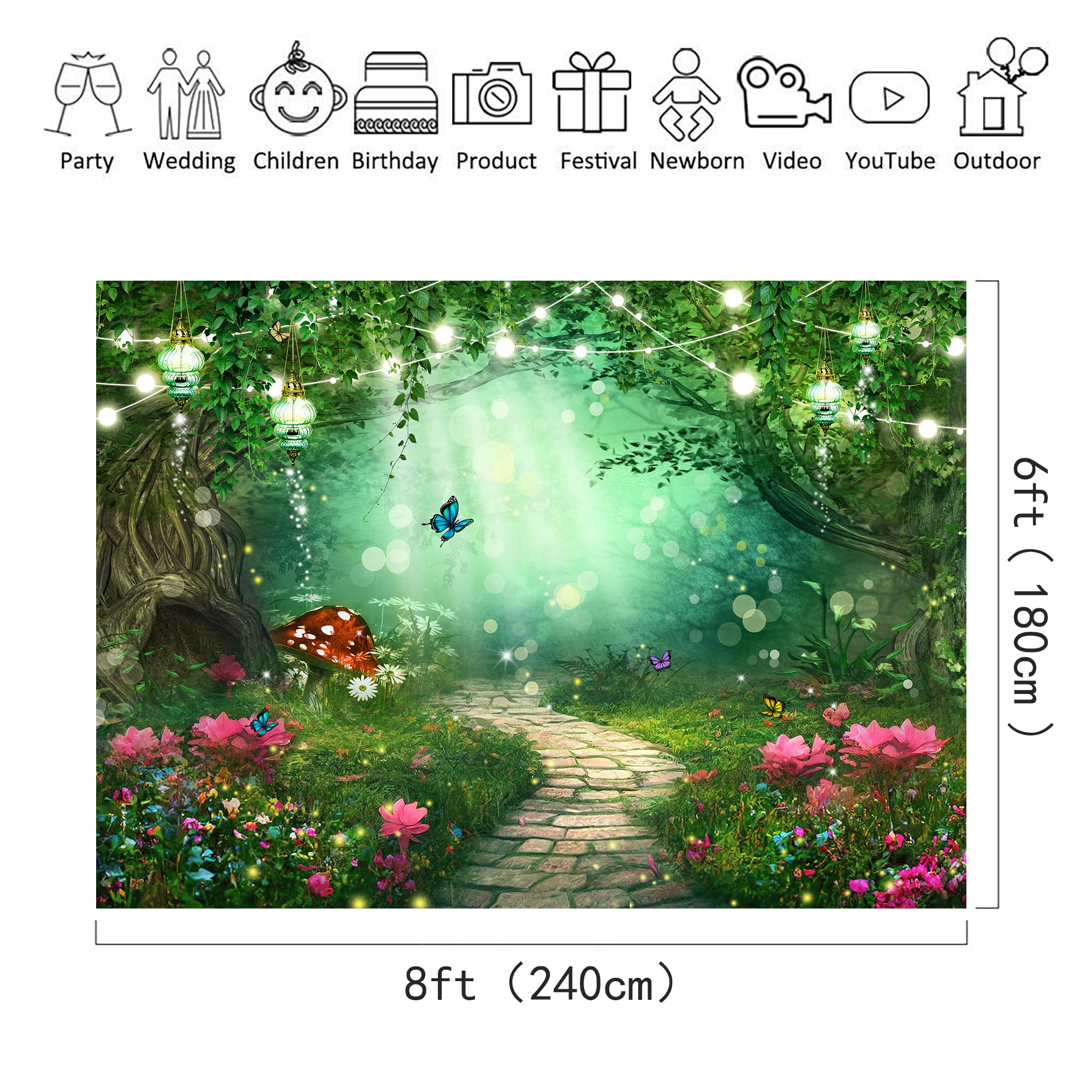 Riyidecor Spring Enchanted Woods Backdrop Polyester Fabric Greenery Wonderland Garden Fairy Tale Fantasy Dreamland 8Wx6H Feet Na