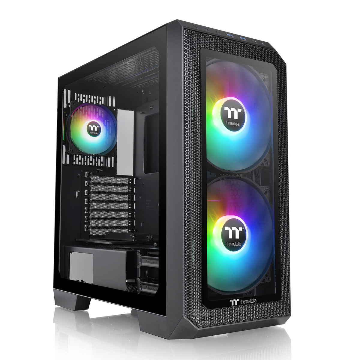 Thermaltake View 300 Mx Tg Argb Motherboard Sync E-Atx Mid Tower Computer Case With 2X200Mm Front & 1X120Mm Rear Argb Fan, Inter