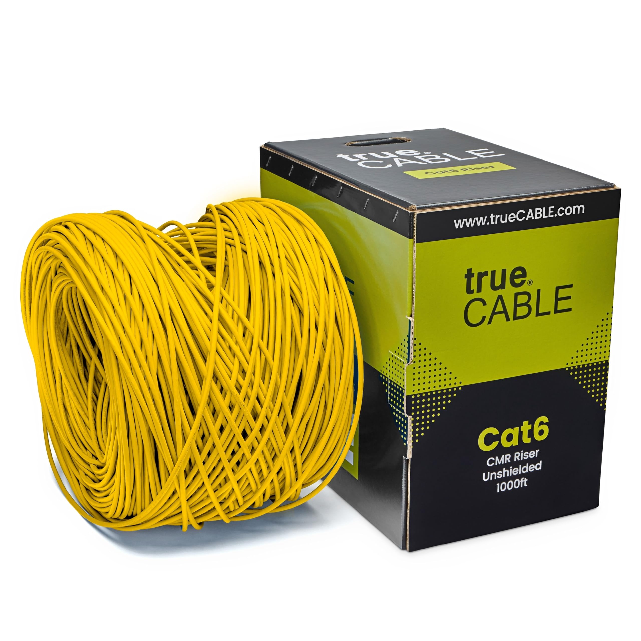 Truecable Cat6 Riser (Cmr), 1000Ft, Yellow, 23Awg 4 Pair Solid Bare Copper, 550Mhz, Poe++ (4Ppoe), Etl Listed, Unshielded Twisted Pair (Utp), Bulk Ethernet Cable