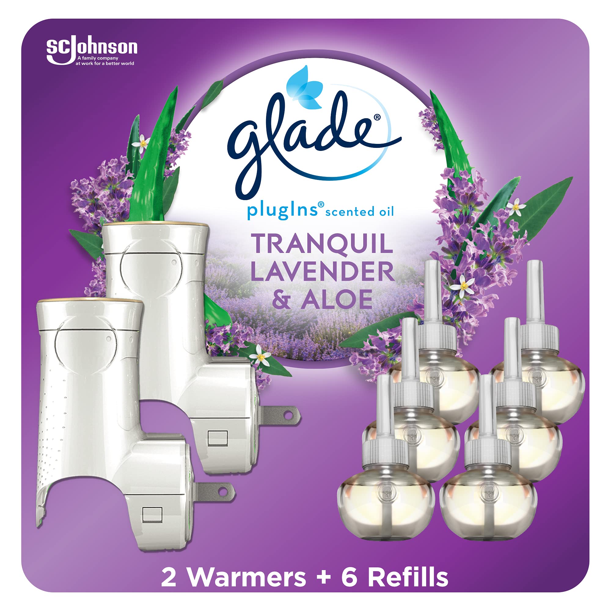 Glade Plugins Refills Air Freshener Starter Kit, Scented And Essential Oils For Home And Bathroom, Tranquil Lavender & Aloe, 4.0