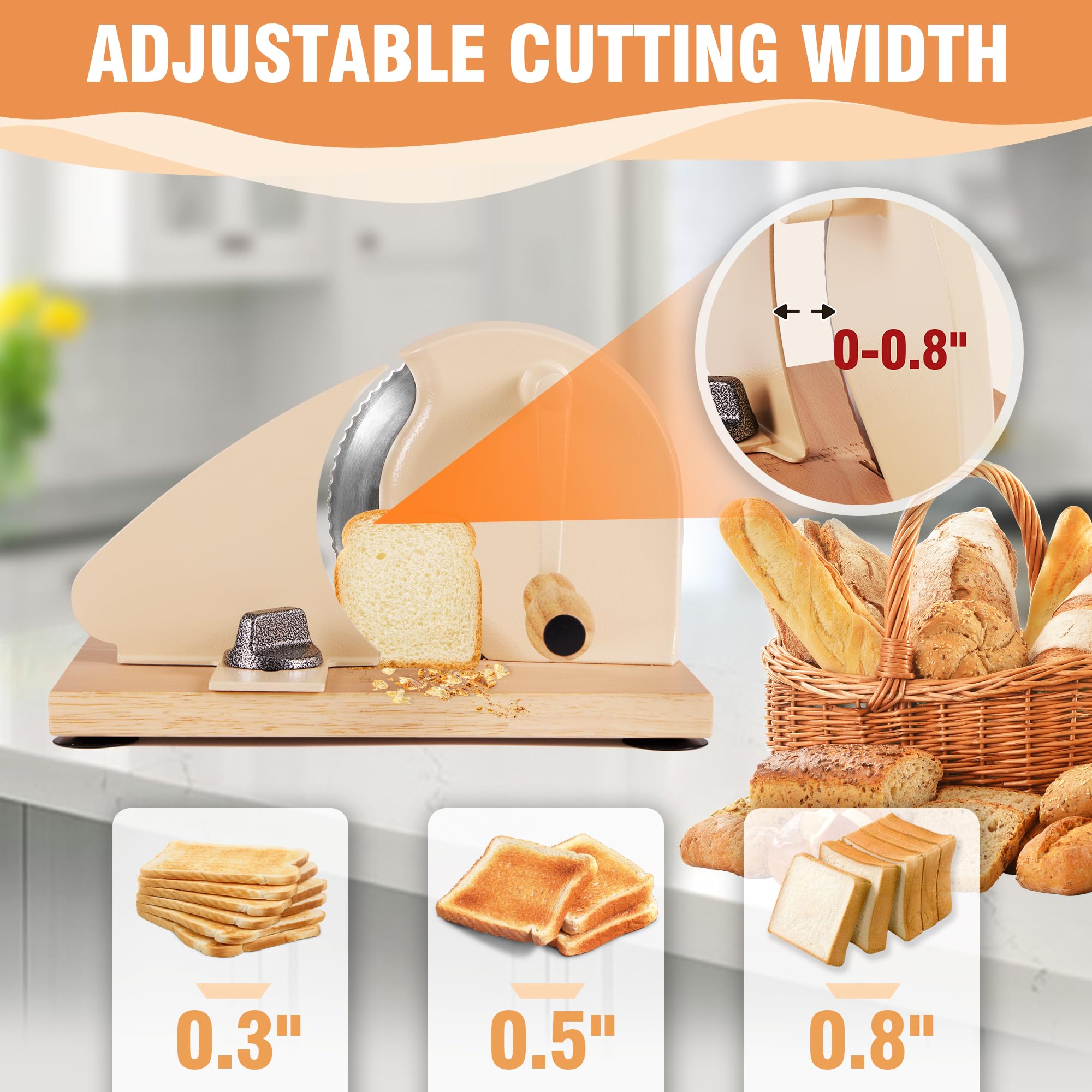 vanerepok Manual Bread Slicer - Adjustable Stainless Steel, Large, Cream, Model slicer-01 for Homemade & Commercial Sourdough Bread