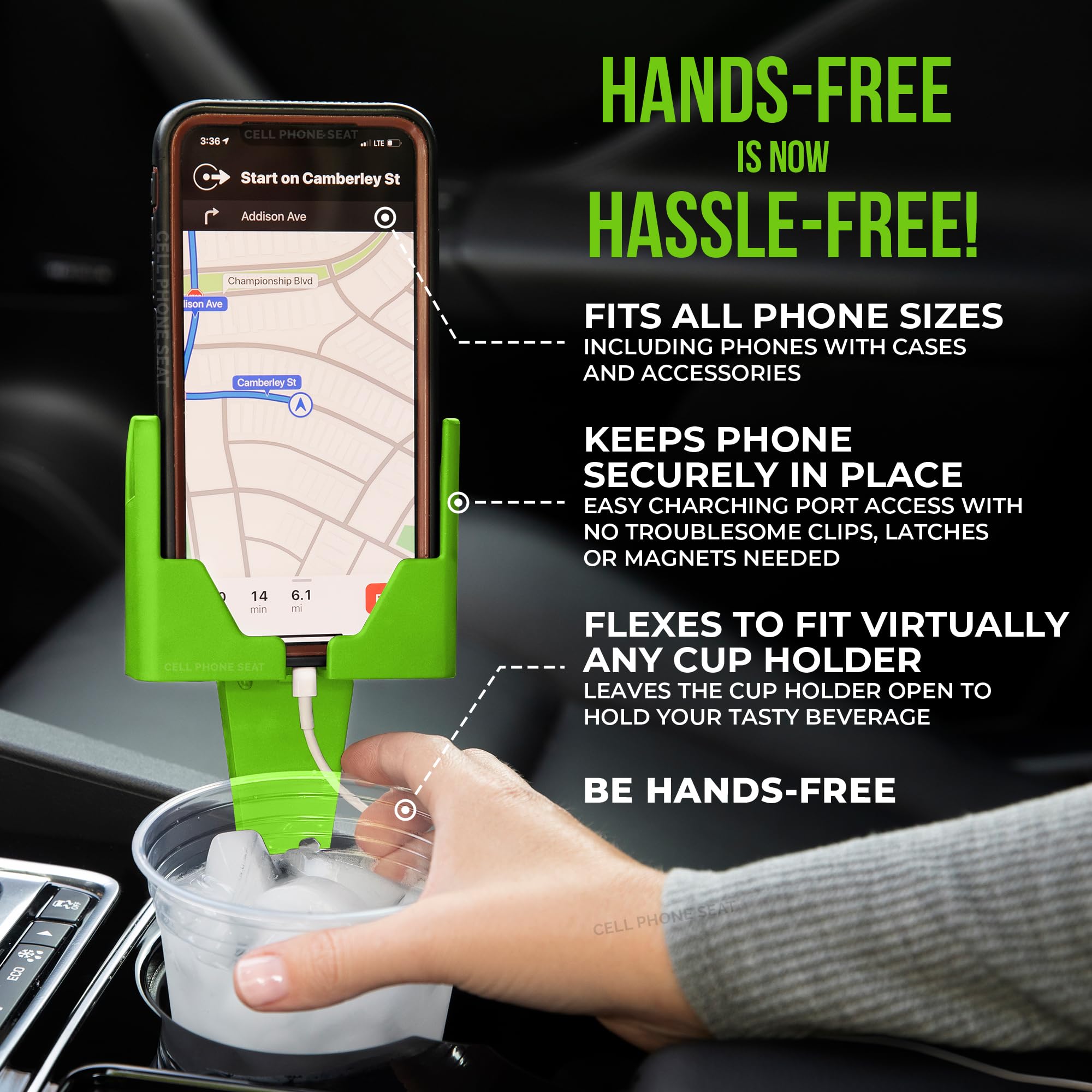Cup Holder Phone Holders For Your Car Cupholder - Made In Usa - Cup Holder Phone Mount For Car, Universal Compatible With All Sm