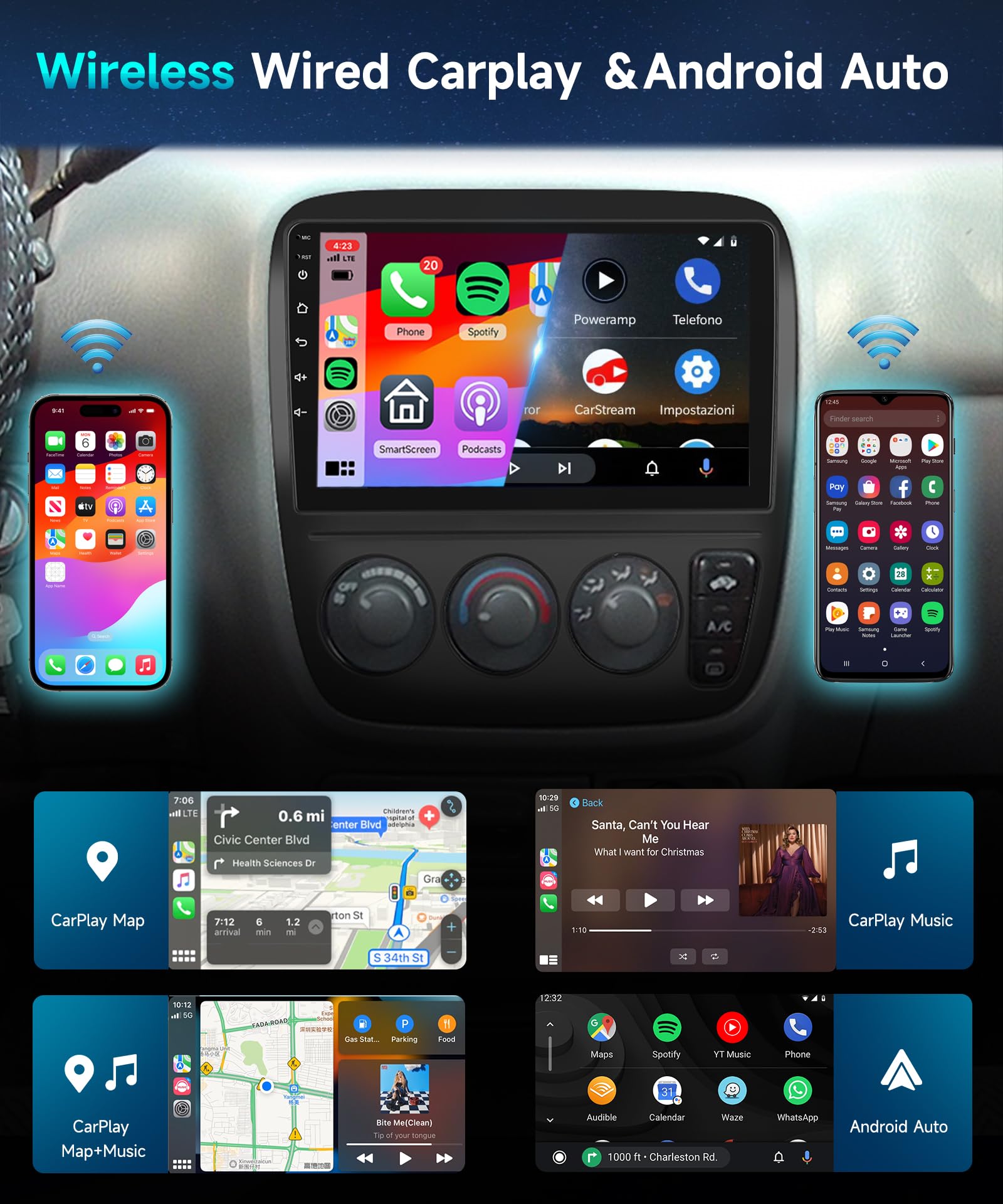 2G 64G Android Car Stereo For Honda Crv 1997 2001 Manual A/C With Wireless Carplay Android Auto Mirrorlink Hifi Audio, Podofo 9Inch Hd Touchscreen Radio With Bluetooth Gps Wifi Swc Usb Backup Camera