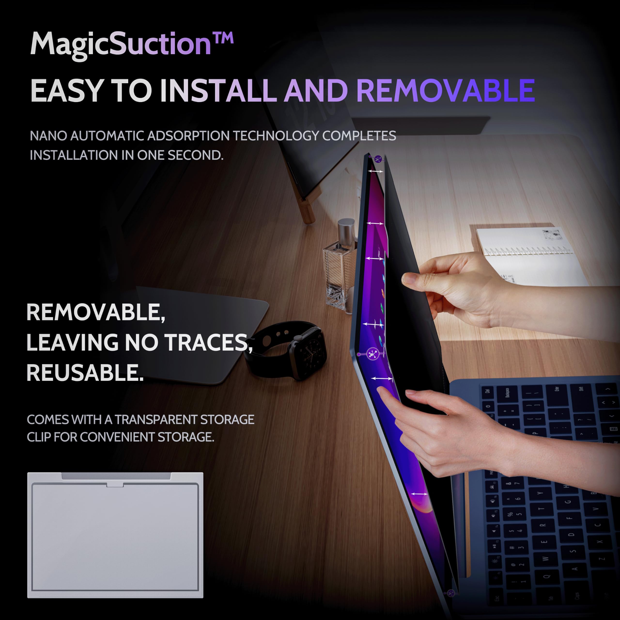 Peslv Privacy Screen For 12.4 Inch Surface Laptop Go 3/2/1, Magicsuction Removable Anti Spy Black Protector, Glare Blue Light Fi