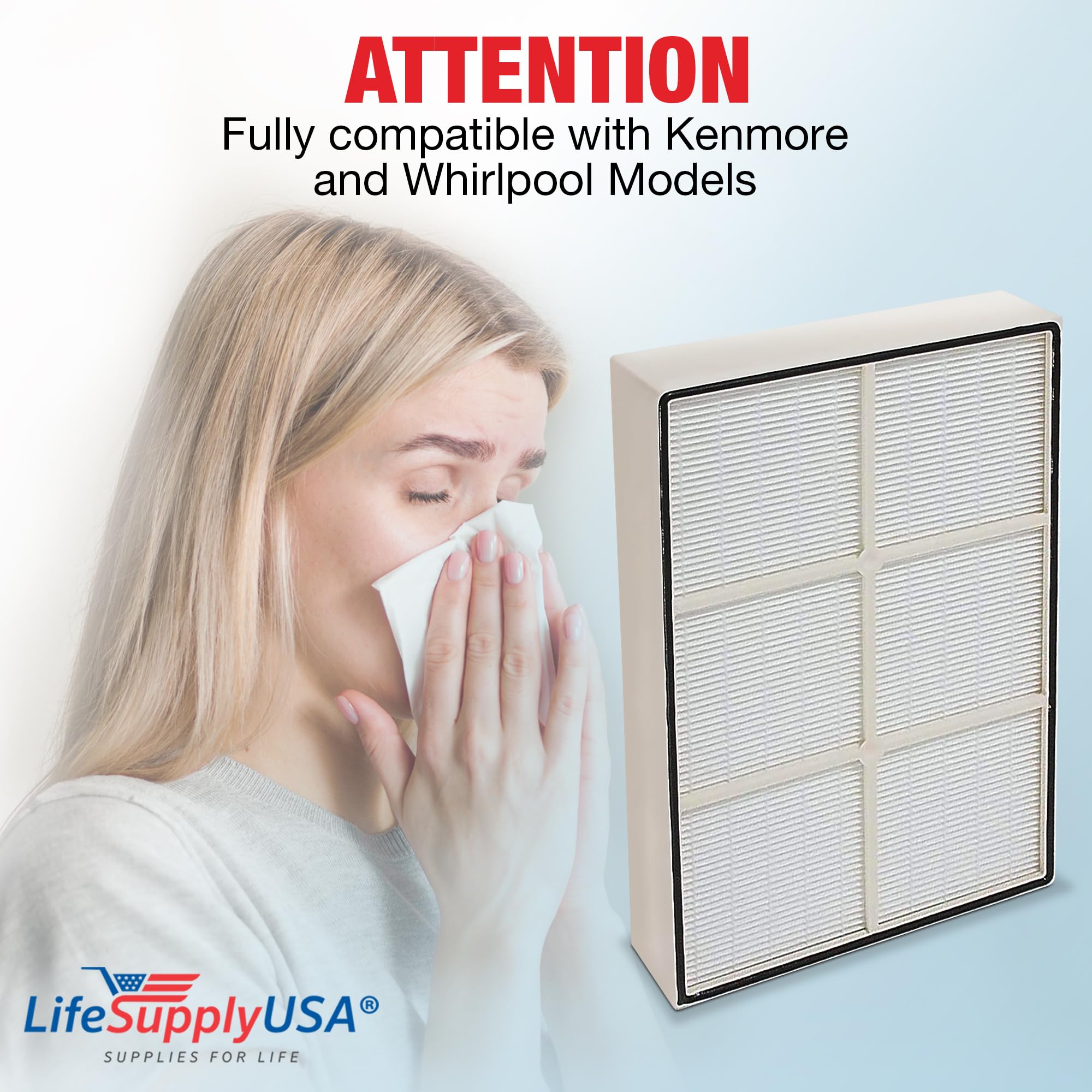 Lifesupplyusa Hepa Air Filter Replacement Compatible With Kenmore, Whirlpool Models   Easy Install, Effective Particle Filtratio