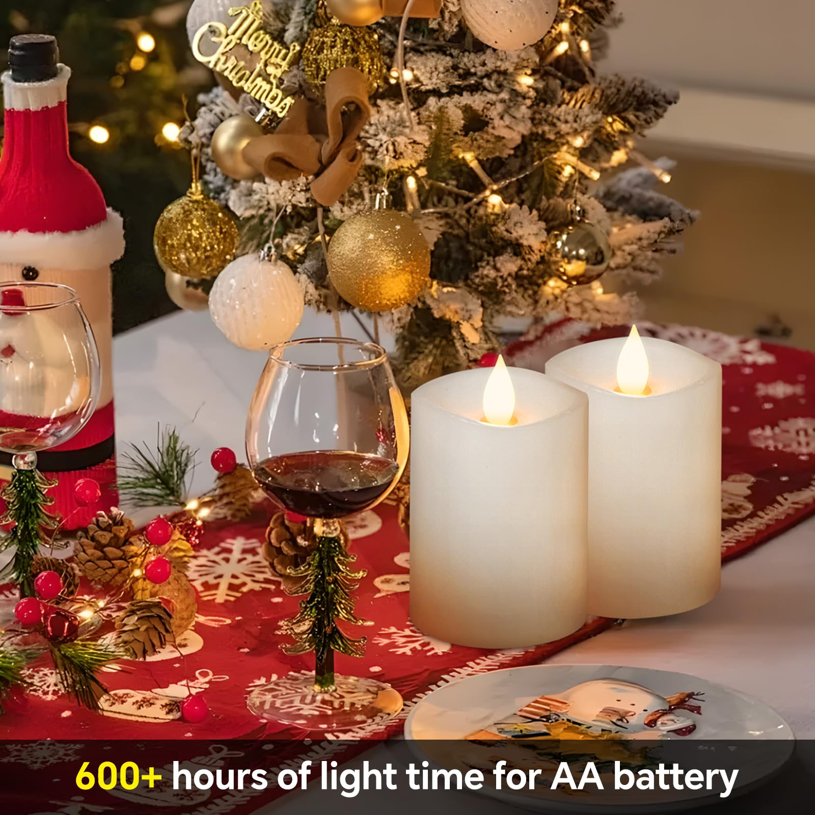 Milysoek 3X4 Flickering Flameless Candles Set Of 2,Real Wax Pillar Led Candles Battery Candles,With Timer,4 Inch Flameless Candl