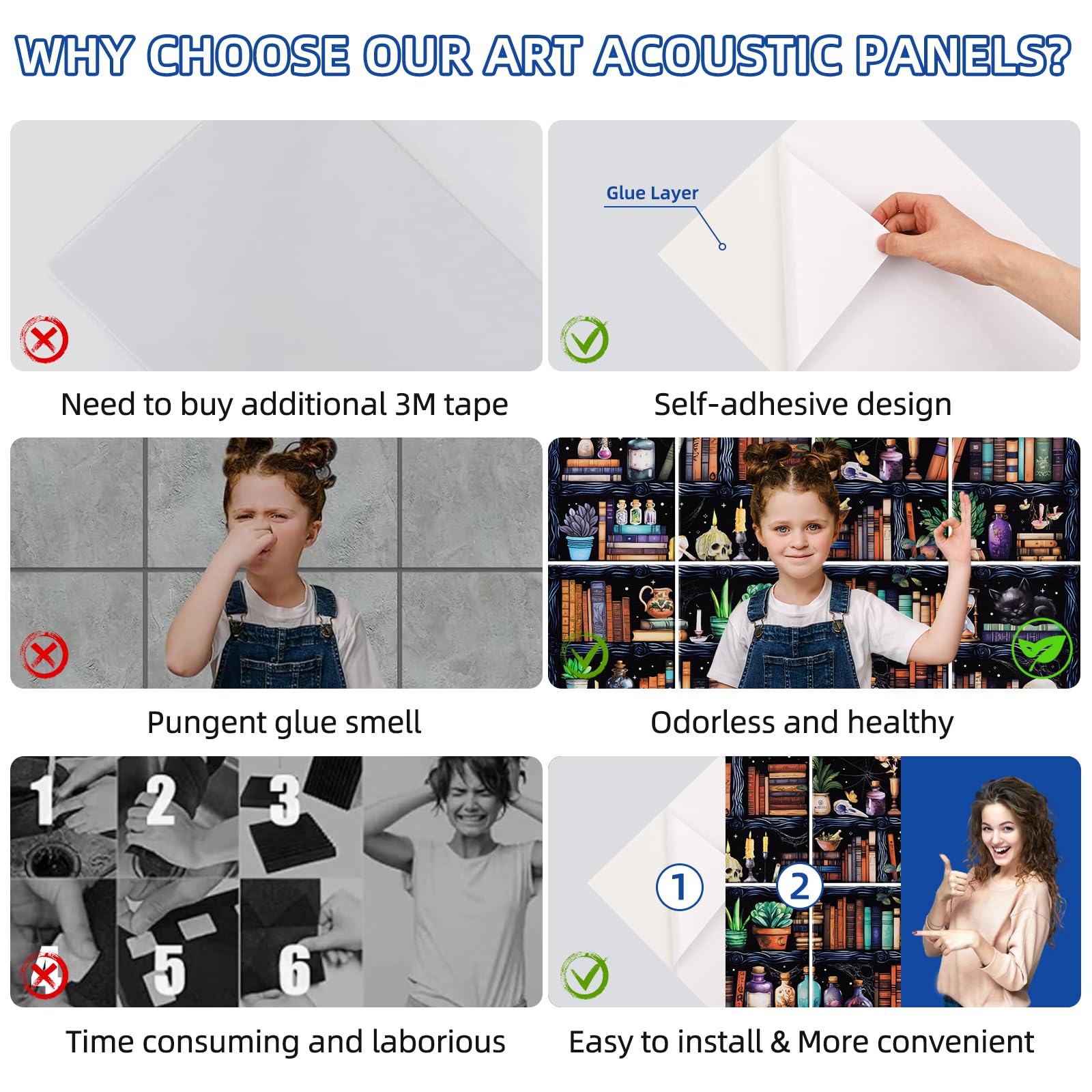 Tutmyrea 8 Pcs Art Acoustic Wall Panels, 48''X32'' High Density Sound Absorbing Panel, Self Adhesive Soundproof Wall Panels, Aco