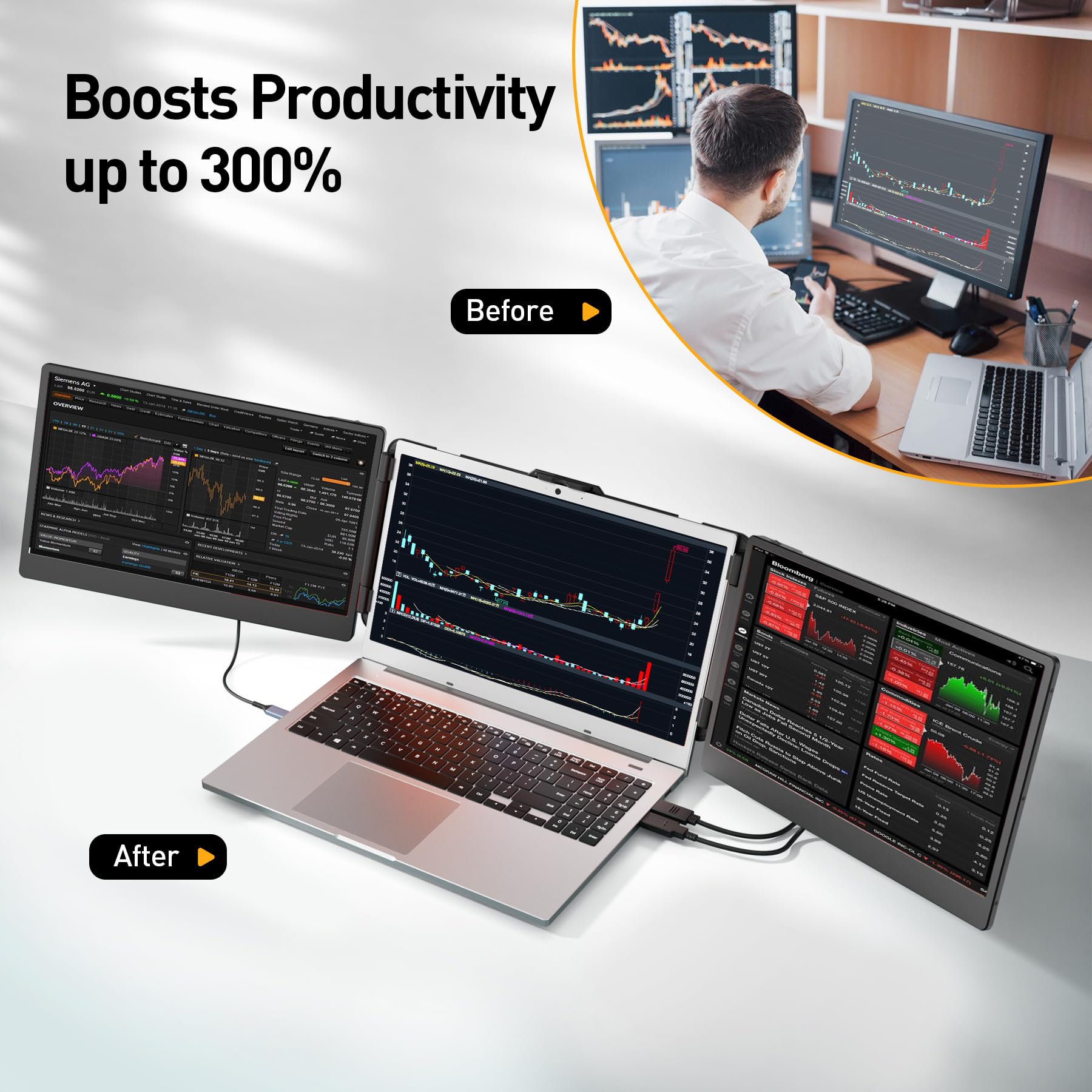 Kefeya Laptop Screen Extender, 14.2'' Portable Triple Monitor For Laptop With Full Hd Ips Display, Laptop Extended Monitor Compa