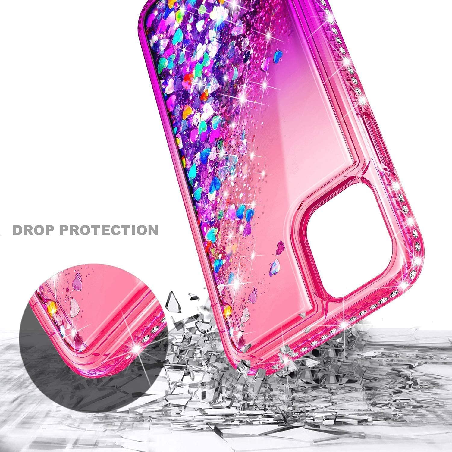 Ngb For Iphone 12 Mini Case With Tempered Glass Screen Protector, Ring Holder/Wrist Strap, Girls Women Liquid Bling Sparkle Floa