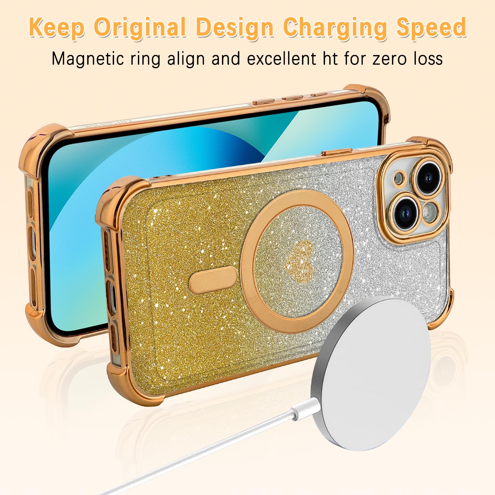 Tharlet Magnetic For Iphone 13 Case [Compatible With Magsafe] Glitter Cute Love Luxury Plating Plating Bling Clear Phone Case Wi