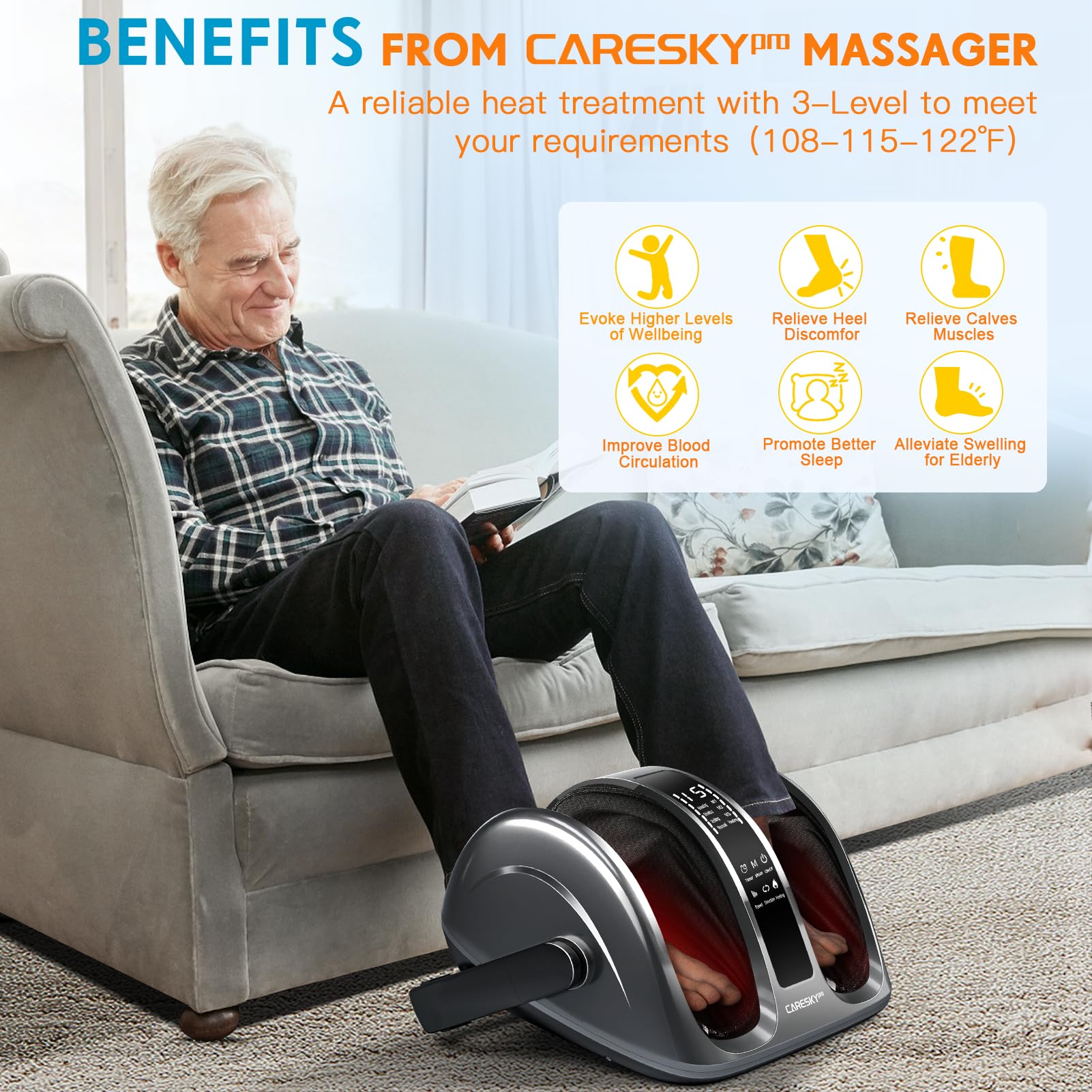 Careskypro Fsa Hsa Eligible Shiatsu Foot Massager With Heat, 3 Heating For Circulation And Pain Relief, Deep Kneading Rolling Fo