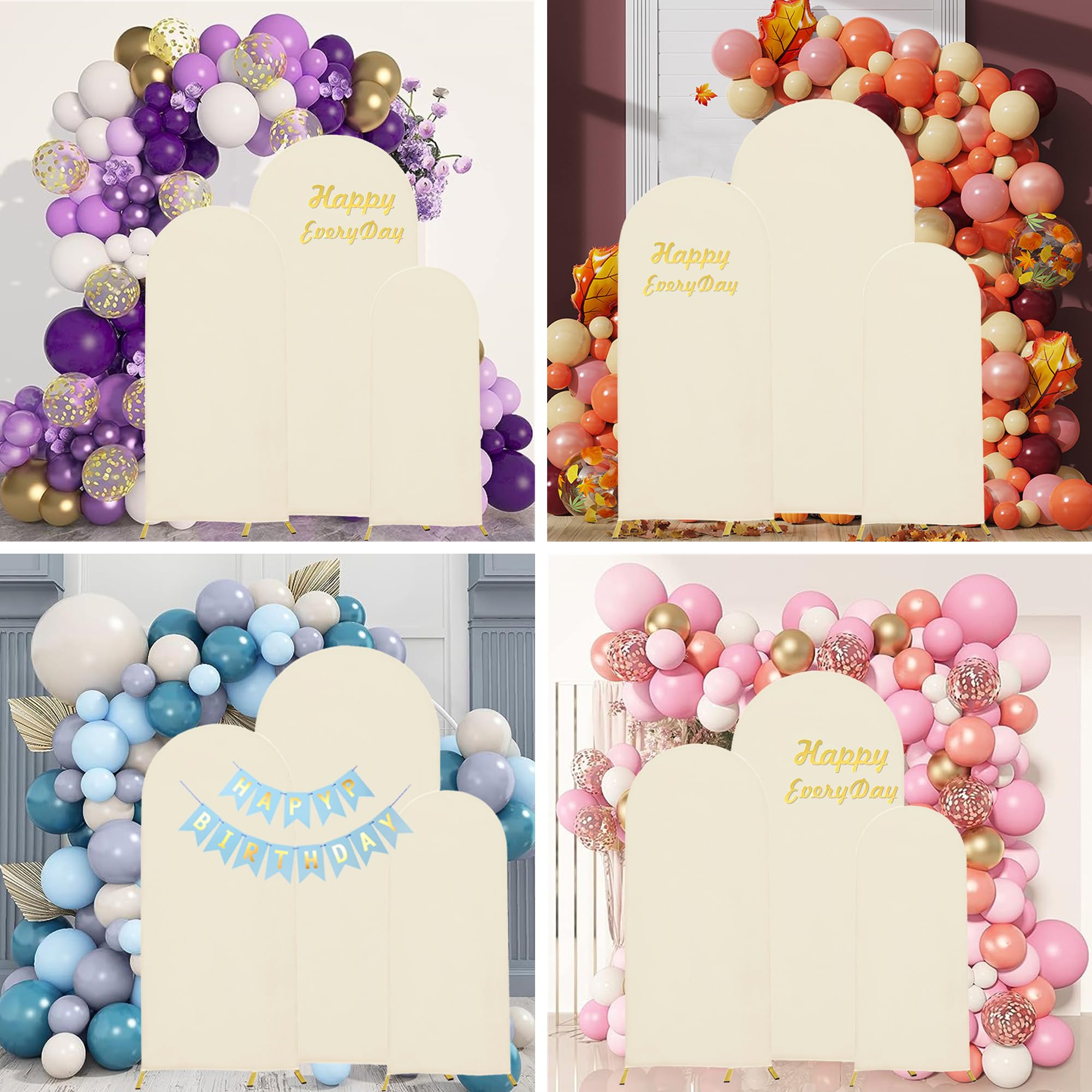 Maiangel Set Of 3 Wedding Arch Cover Spandex Fitted Stretchy Arch Stand Covers,2 Sided Round Top Chiara Backdrop Cover For Party