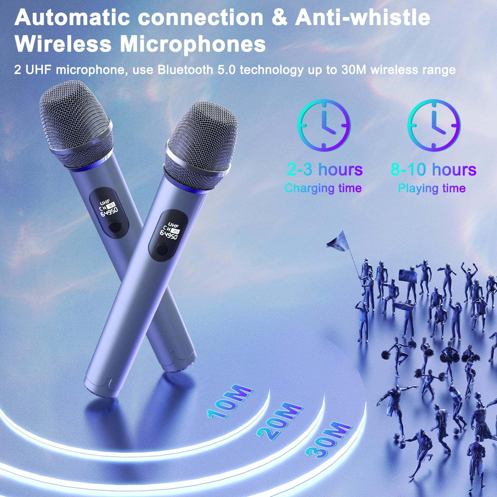 Hwwr Karaoke Machine With 2 Wireless Microphones, Portable Bluetooth Speaker For Adults & Kids, Big Party Pa System With Disco L