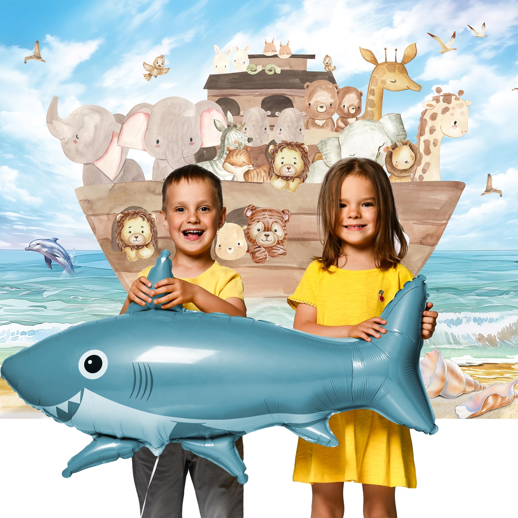 Glawry Noah'S Ark Baby Shower Backdrop 7Wx5H Feet Cute Cartoon Ocean Beach Woodland Safari Animal Wood Ocean Summer Newborn Part