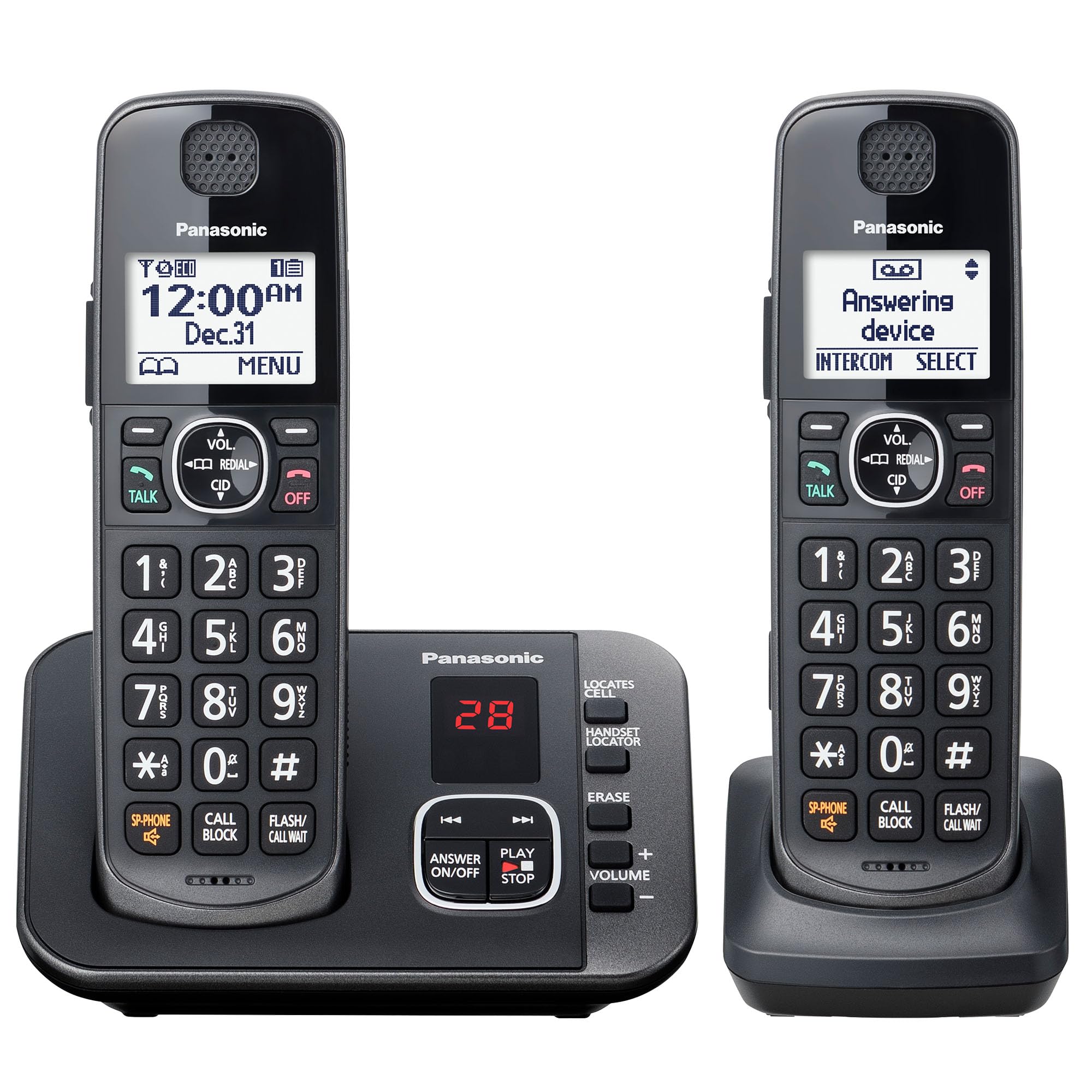 Panasonic Cordless Phone With Answering Machine, Automated Call Block, Easy To Use   2 Handsets   Kx Tge632M (Metallic Black)