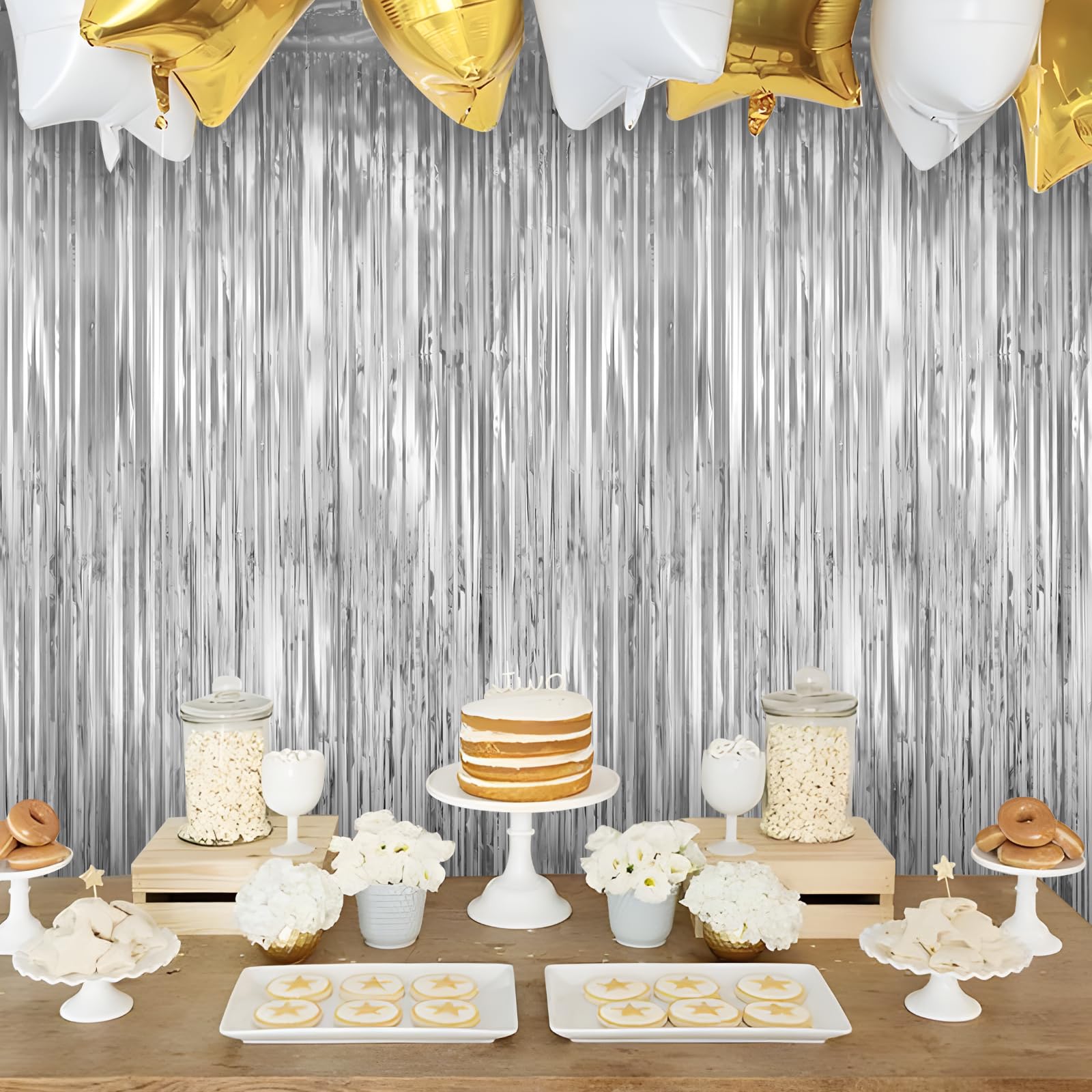 Lolstar 10 Pack Silver Party Decorations 3.3X6.6 Ft Silver Foil Fringe Curtains Tinsel Backdrop Photo Booth Prop Streamer For En