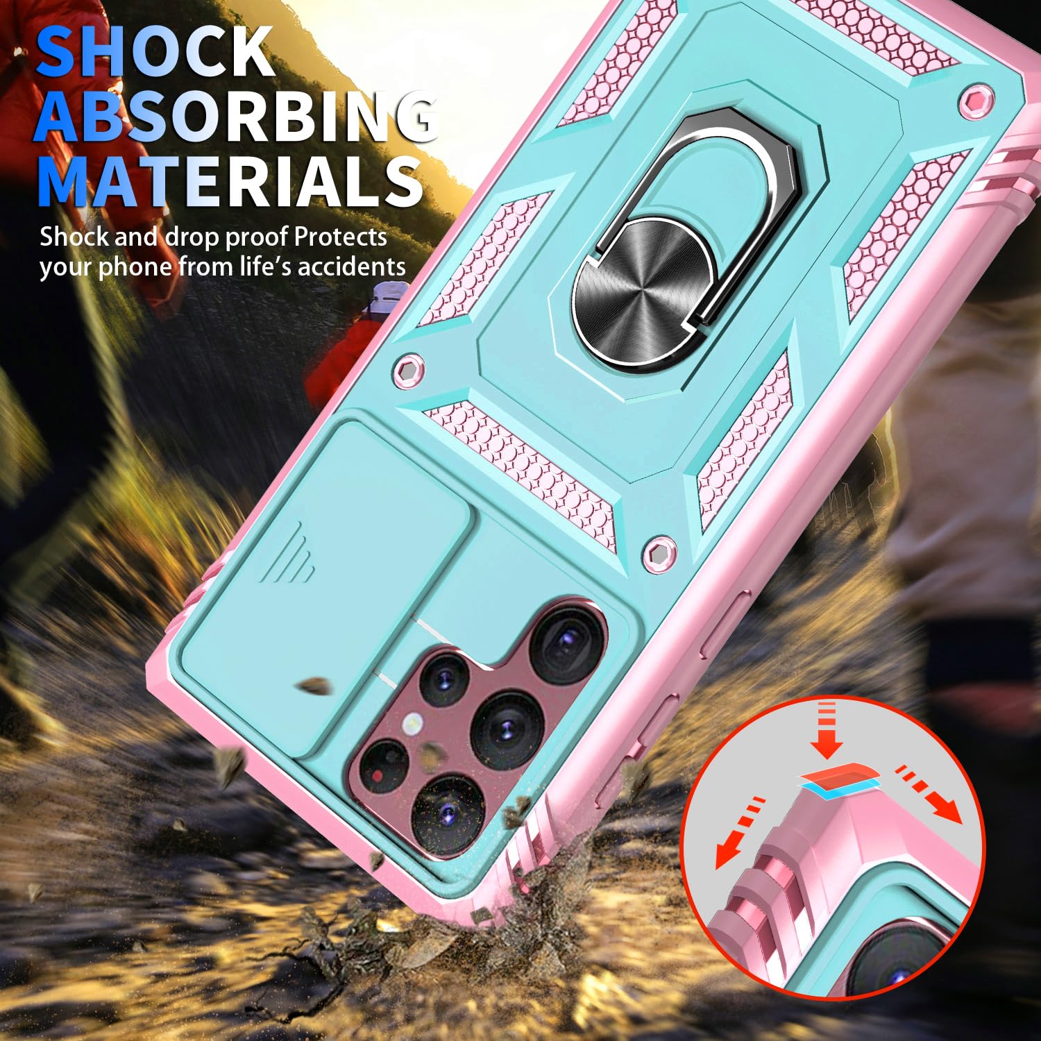 Daweixeau Case For Galaxy S22 Ultra, Shockproof Impact Resistant With Slide Lens Protective Cover Case For Samsung Galaxy S22 Ul