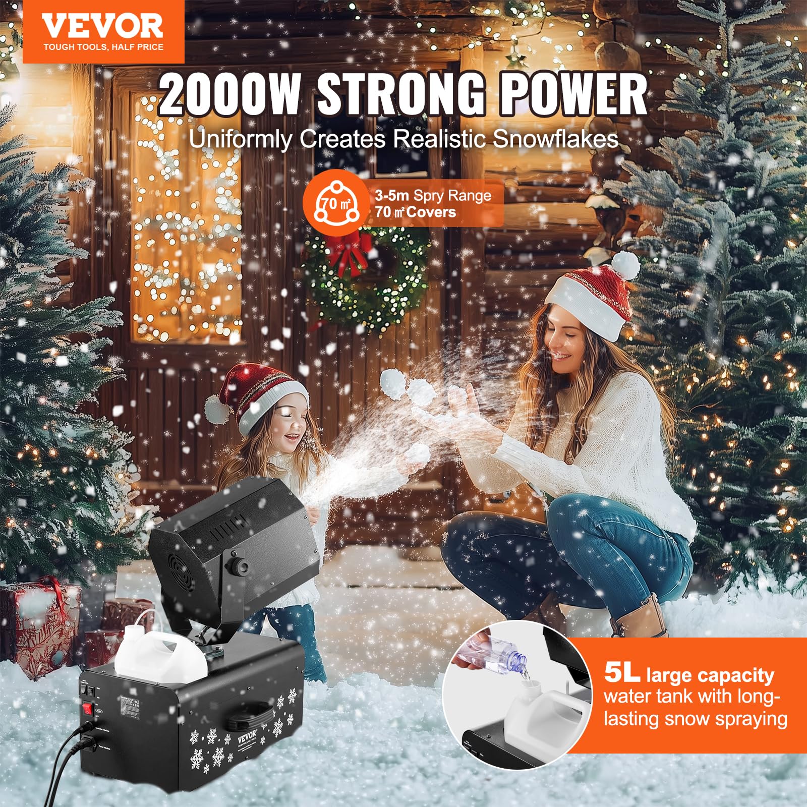 Vevor Snow Machine, High Output 70? Wide Coverage 2000W Snow Maker Machine With 2 Remotes Control, 90 Shaking Head Jet Foam Mach