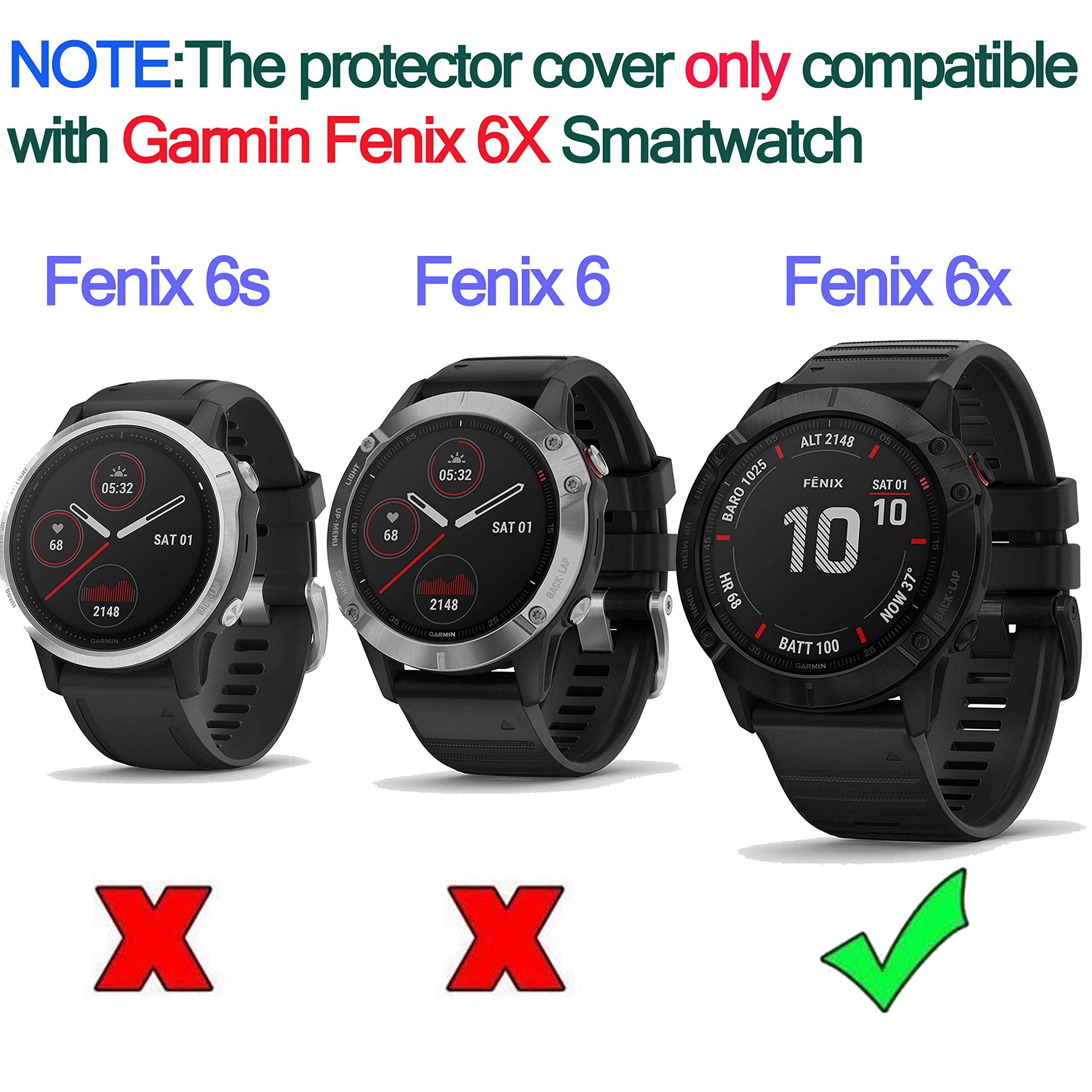 Ruentech Case Cover Compatible With Garmin Fenix 6X/6X Pro/Fenix 6X Sapphire Case Protector Tpu Protective Case Frame For Fenix
