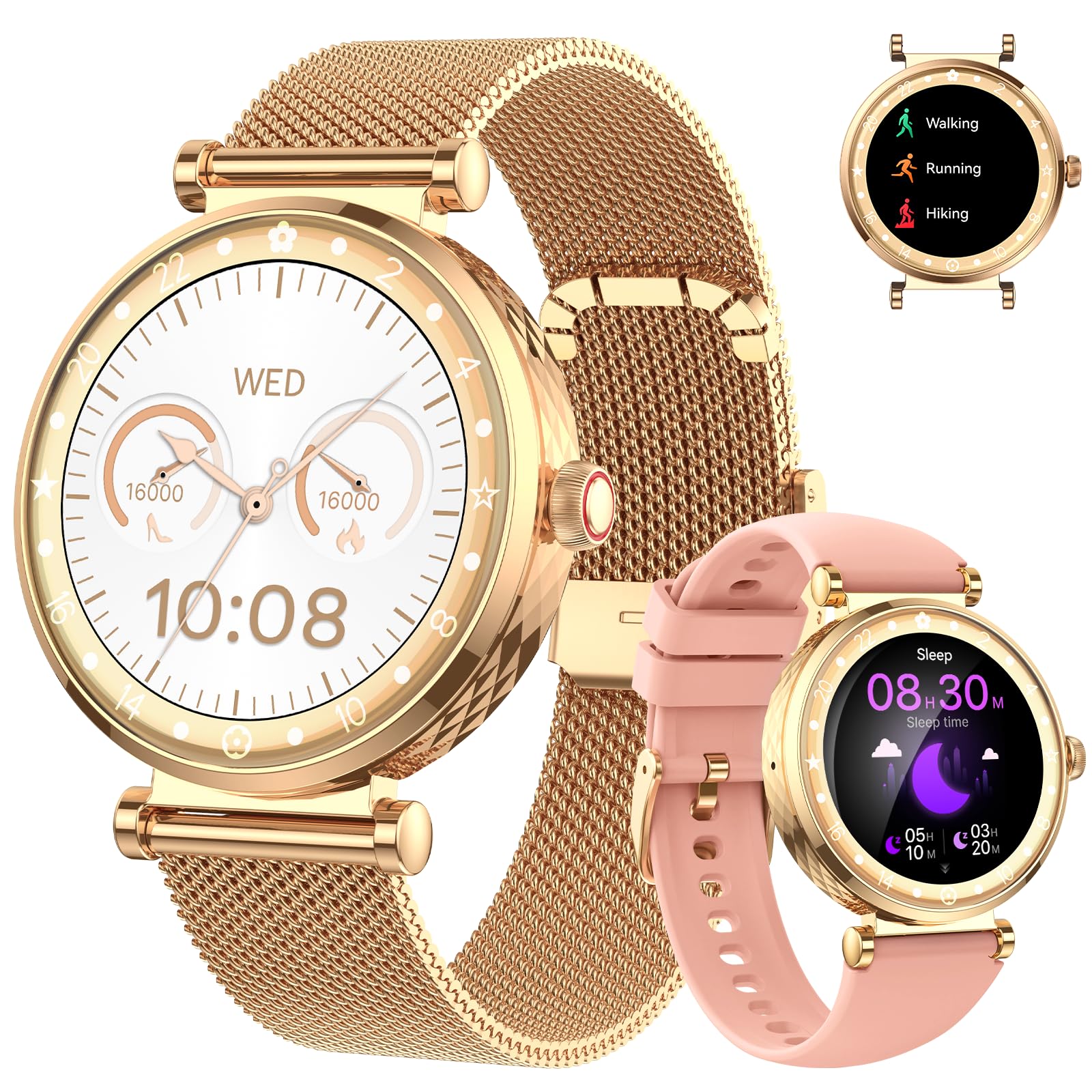 Smart Watch For Women, 1.19 '' Amoled Display Fitness Tracker Bluetooth Make/Answer Call, Watches With 110+ Sports Modes/Heart R