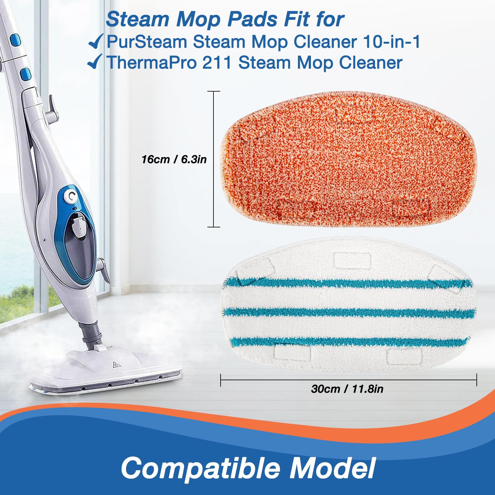 Mxzone 8 Pack Steam Mop Replacement Pads Compatible With Pursteam Steam Mop Cleaner 10 In 1, 4 Upgraded Ultra Cleaning Pads And