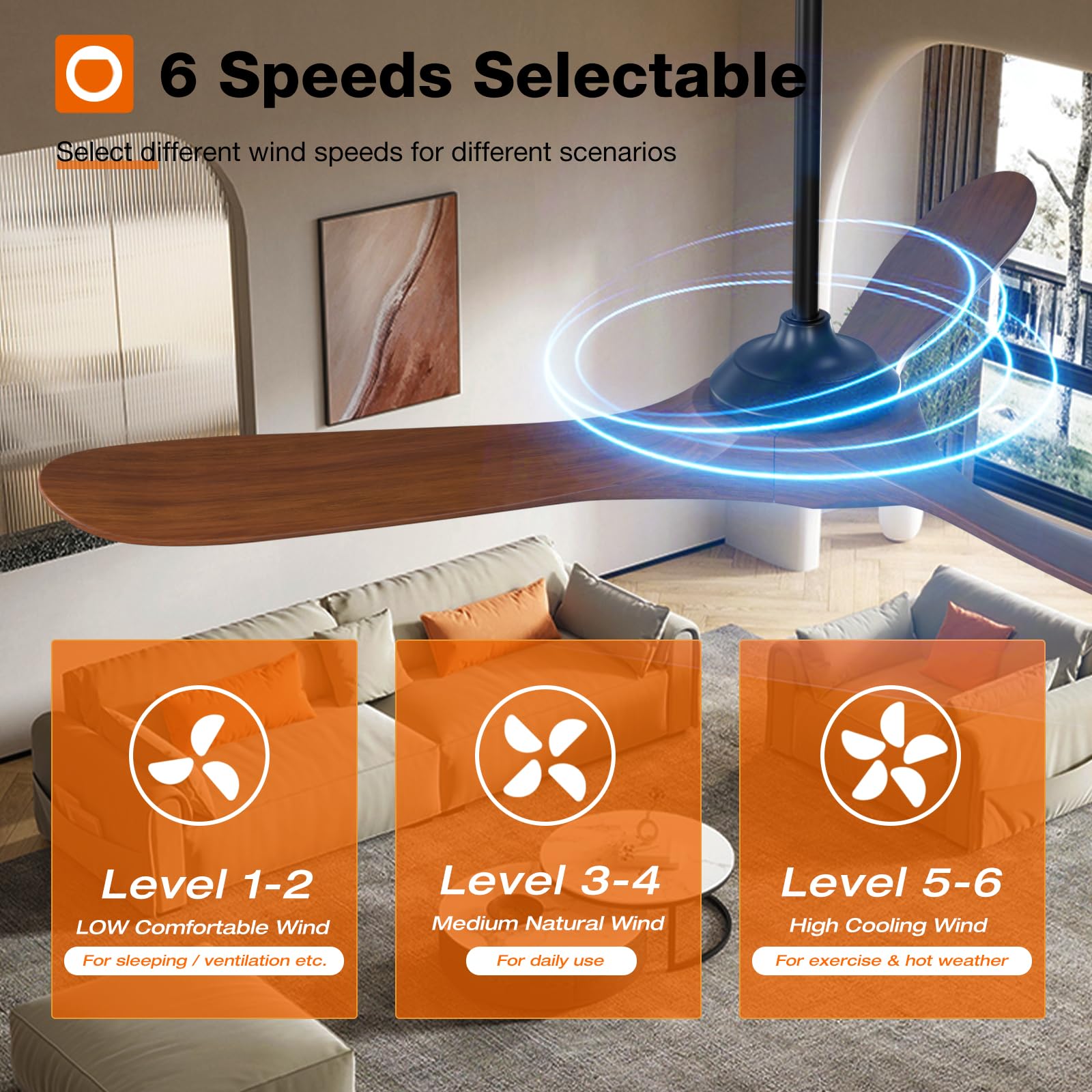 Addlon Ceiling Fans With Lights, 60 Inch Indoor/Outdoor Ceiling Fan With Remote Control, Reversible, 3 Wood Blades, 6 Speeds, 3C