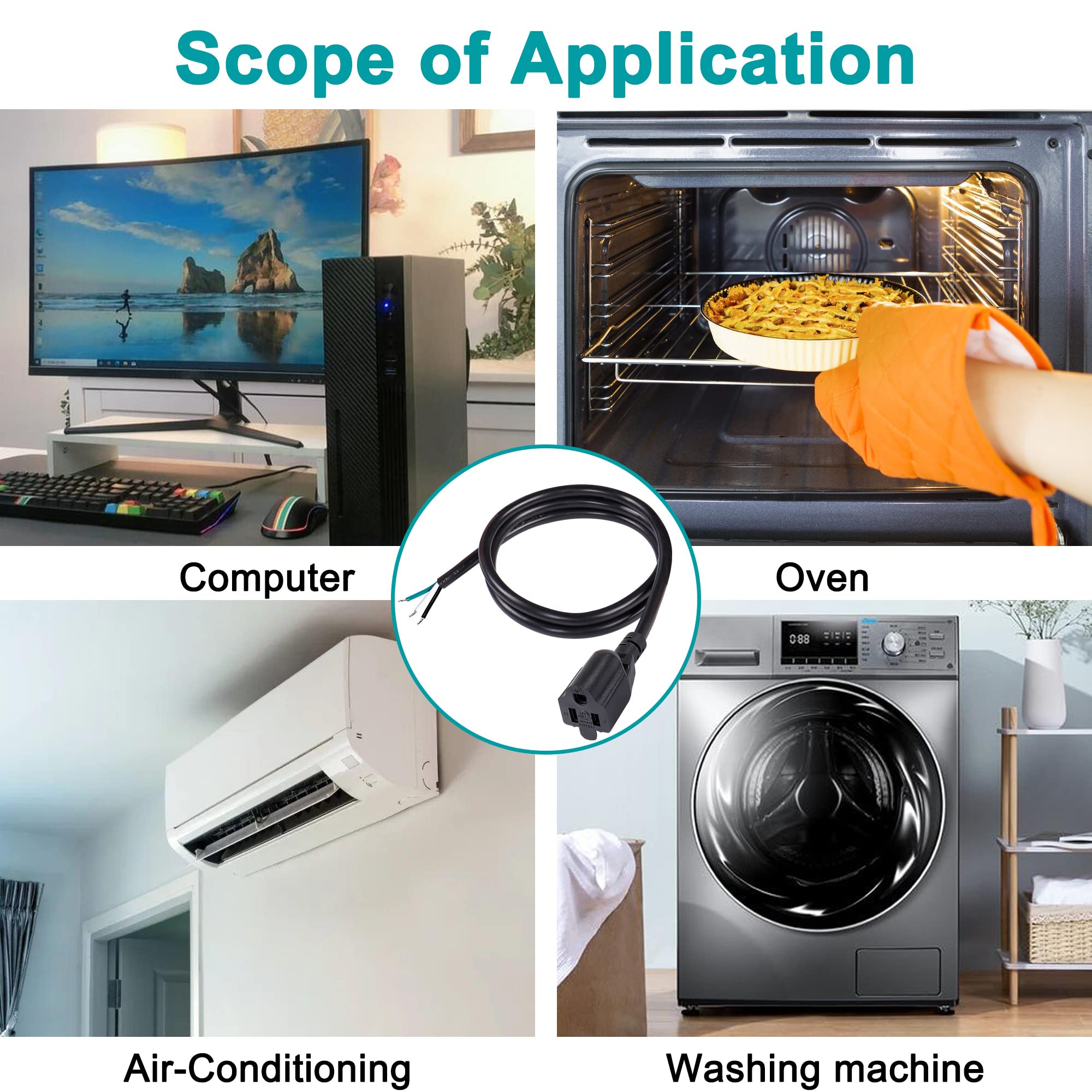 Meiriyfa 18 Gauge 3 Prong Female Nema 5 15 Plug Heavy Duty Cord Us Sjt Replacement Power Supply Cable 10A 110V 115V 120V Pigtail