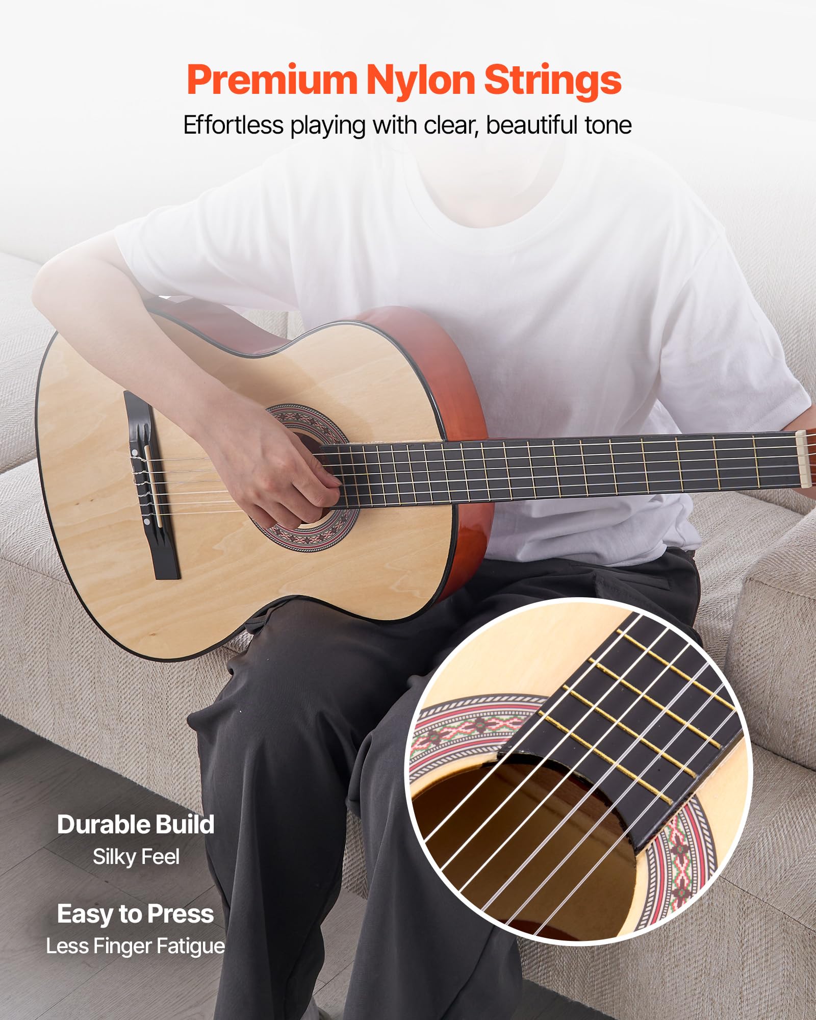 Vevor 38 Inch Beginner Acoustic Guitar, Classical Guitar Full Starter Kit With Nylon Strings, Gig Bag, Strap, Tuner, Extra Strin