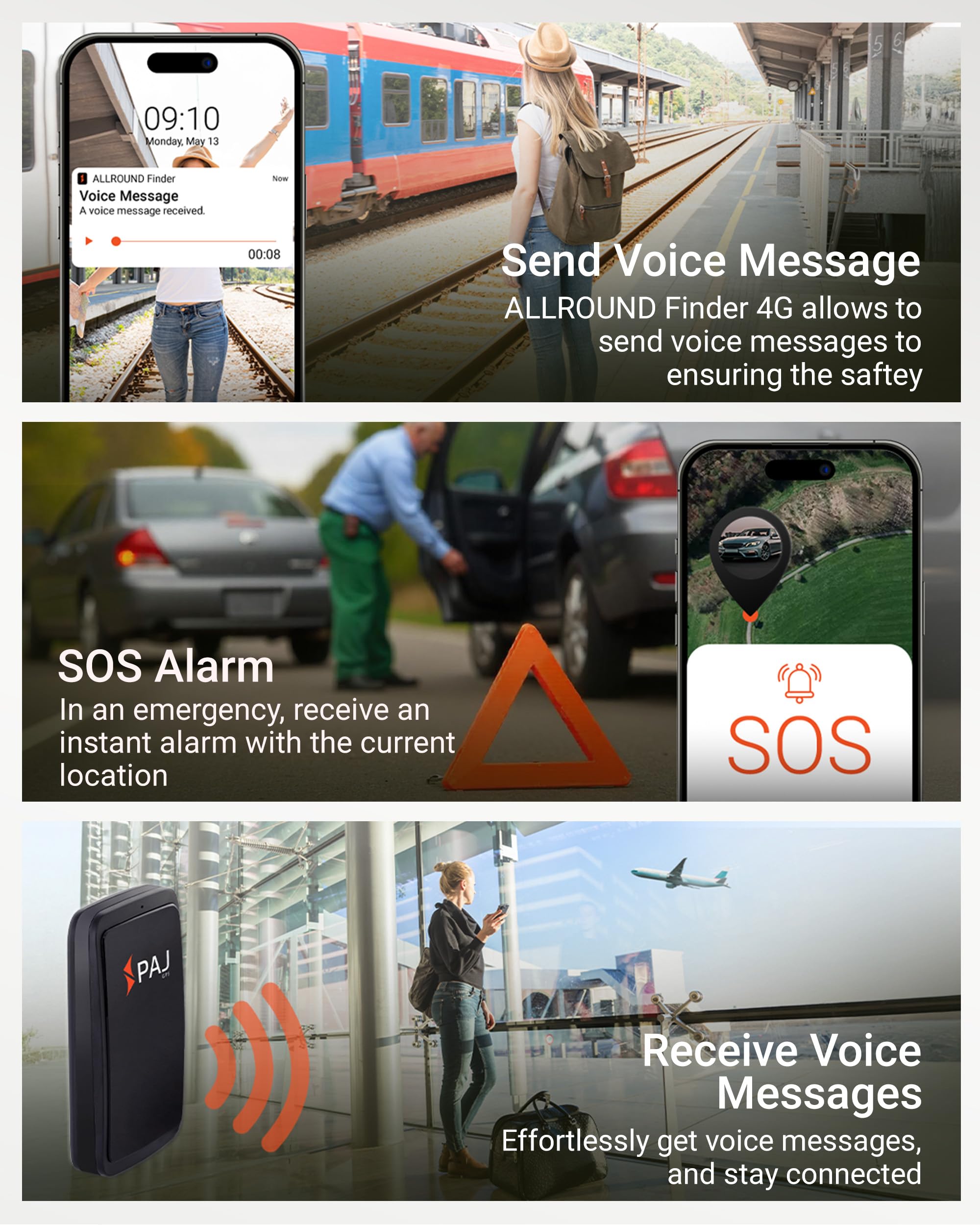 Paj Gps Tracker   Allround Finder 4G   Real Time Gps Tracking For Cars, Motorcycles, Kids & Seniors   Sos Button, Voice Messages