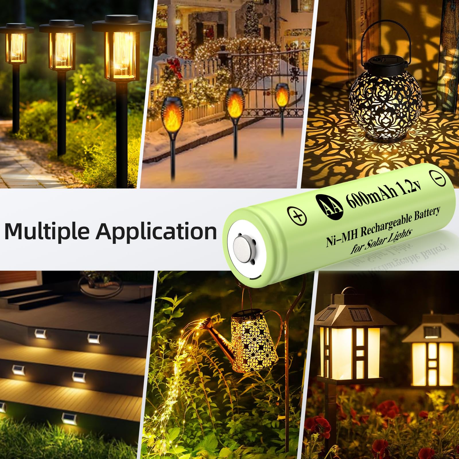 Jiajax Ni-Mh Rechargeable Aa Batteries, Aa 600Mah 1.2V Solar Batteries For Garden Landscaping Outdoor Solar Lights, String Light