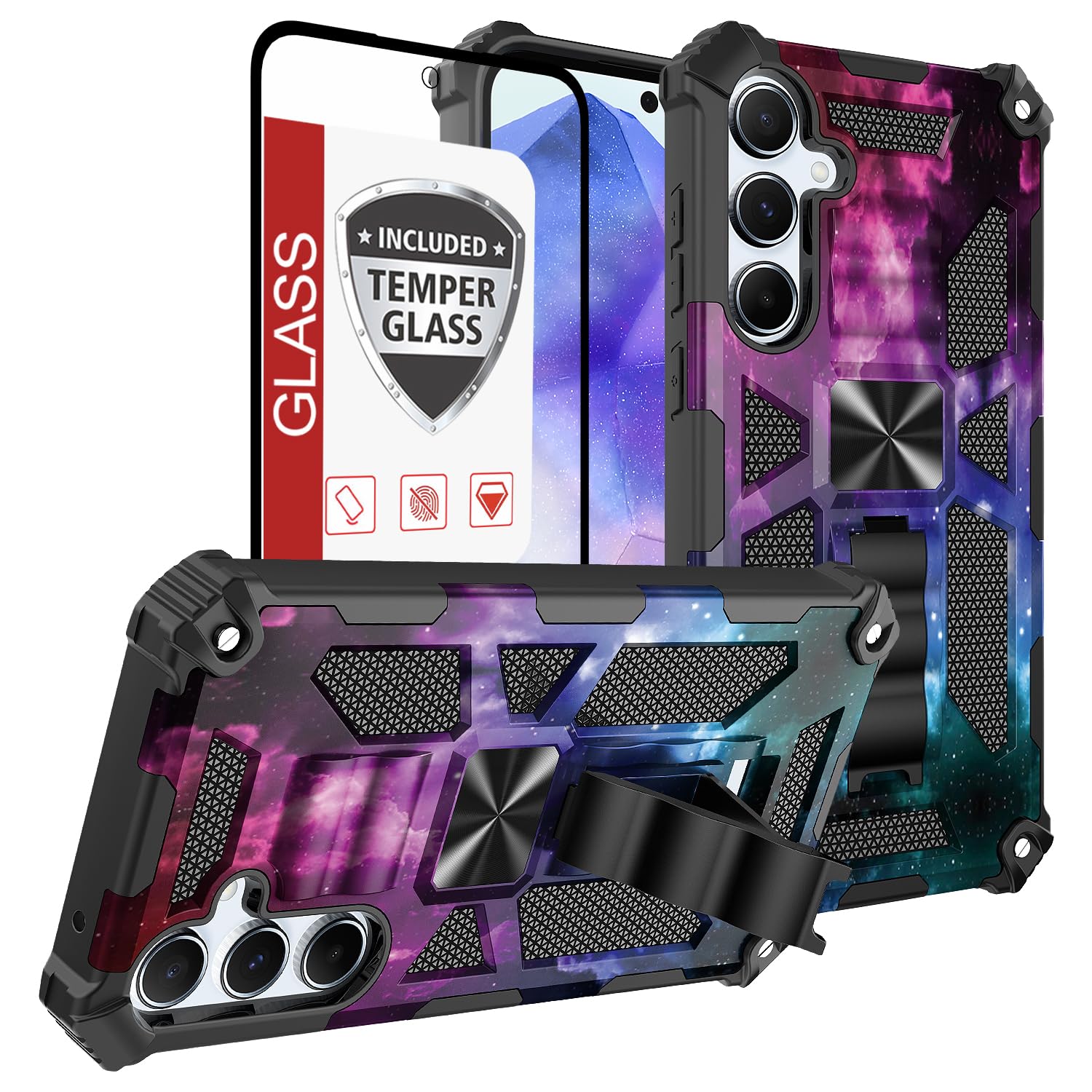 for Galaxy A55 5G Case,Samsung A55 Case w/Tempered Glass Screen Protector(Full Coverage) [Full-Body][15FT Mil-Grade][Built-in Ki