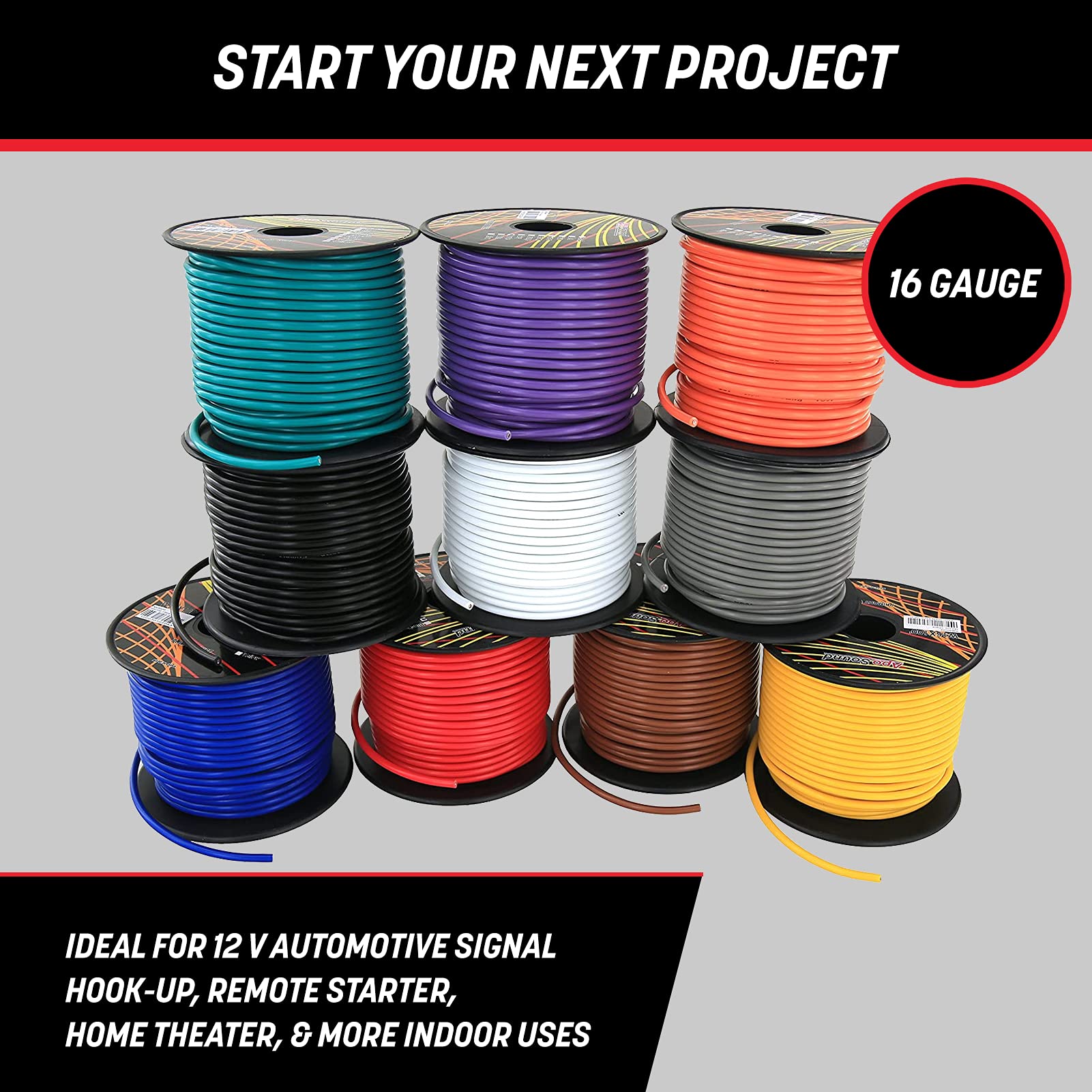 Gs Power 16 Gauge Multi Color Primary Wire 6 Pack Combo 100 Ft Per Roll Stranded Copper Clad Aluminum For Low Voltage Automotive