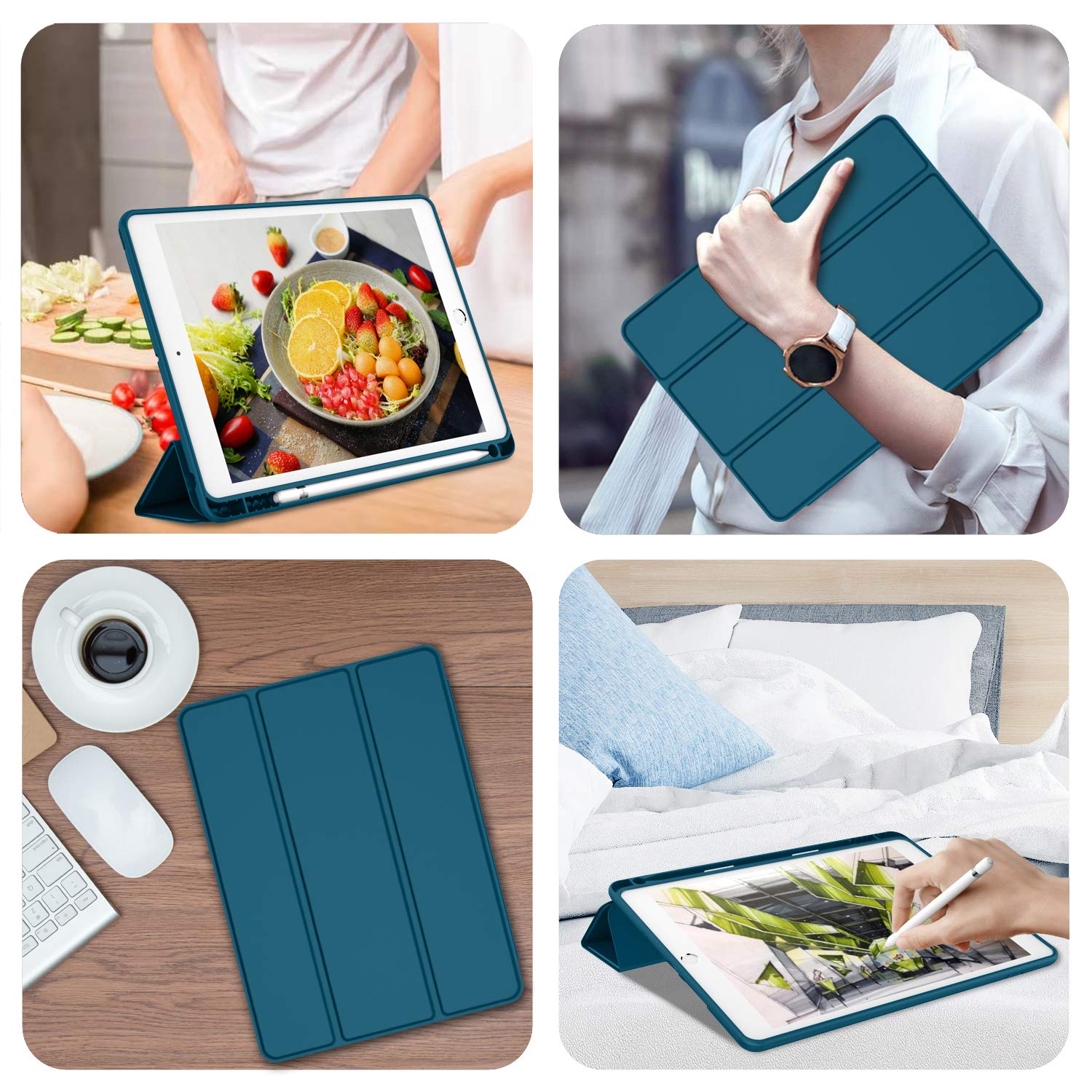 Imieet Ipad 9Th Generation Case 2021/Ipad 8Th Generation Case 2020 10.2 Inch With Pencil Holder, Ipad 7Th Gen 2019 Case With Soft Baby Skin Silicone Back, Auto Wake/Sleep Cover (Teal)