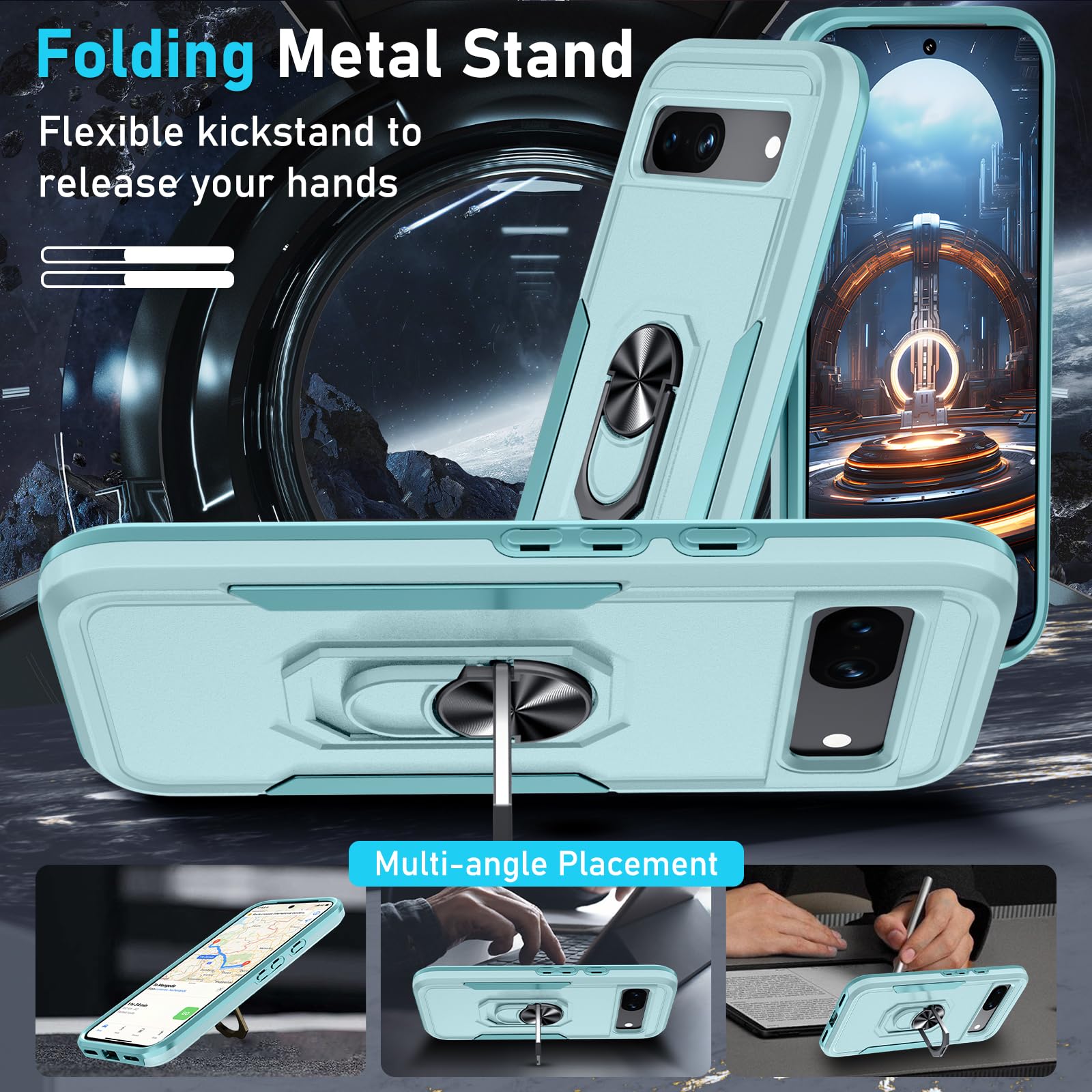 Janmitta For Google Pixel 8A Case With Screen Protector+Camera Lens Protector,Heavy Duty Shockproof Full Body Phone Cover Built