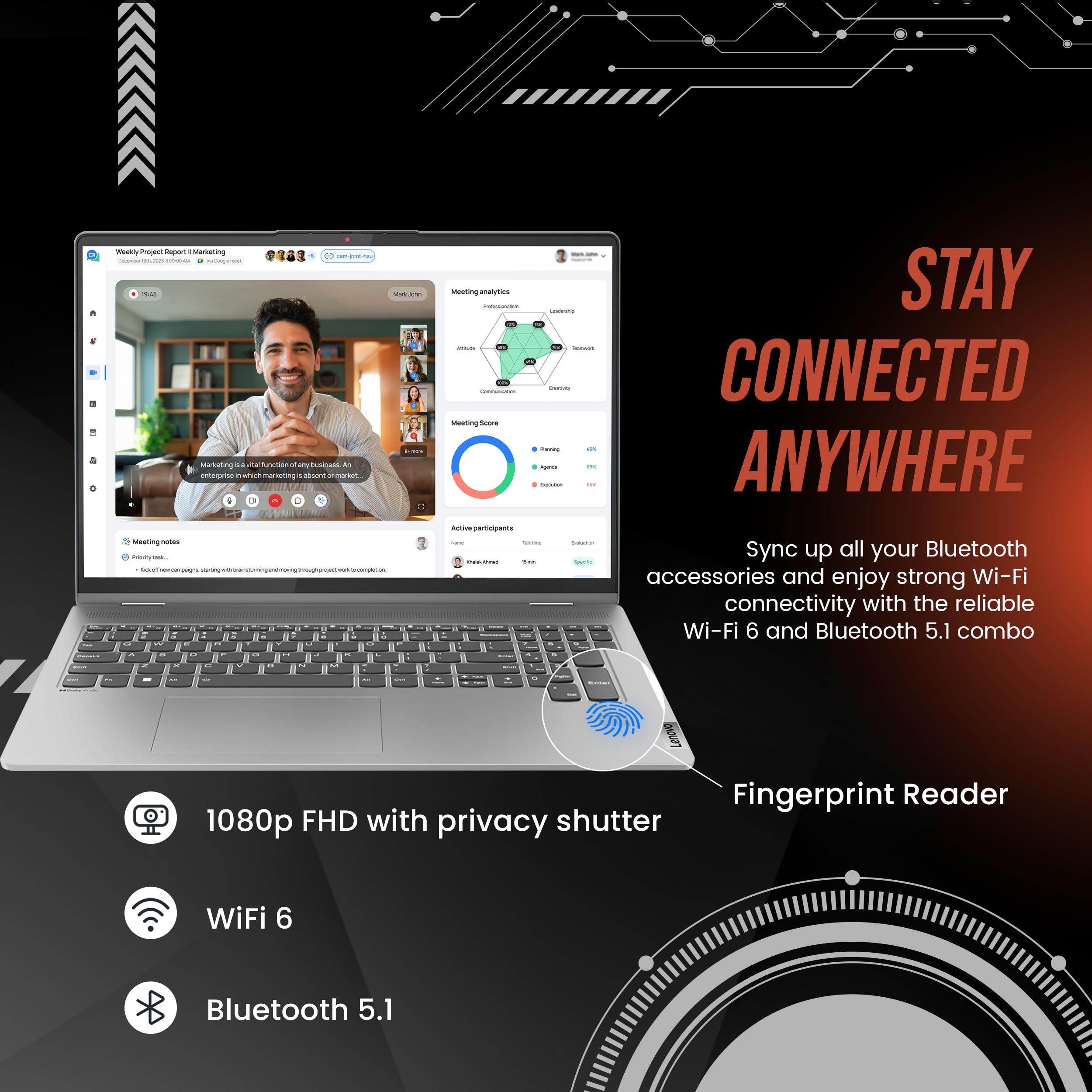 Lenovo Ideapad Flex 5 2 In 1 Laptop, 16'' Wuxga Touchscreen, Amd Ryzen 7 7730U, 16Gb Ram, 1Tb Ssd, Amd Radeon Graphics, Fingerpr