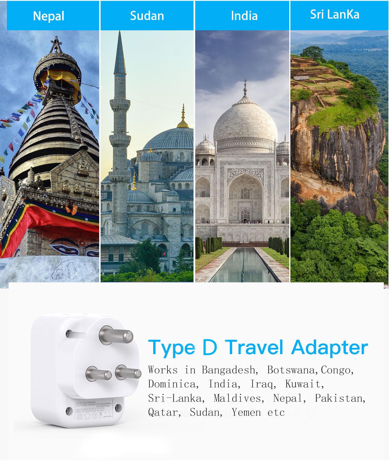 Us To India Plug Adapter, Type D Travel Adapter With 4 Outlets 4 Usb Ports(2 Usb C), India Power Travel Adapter For Usa To India