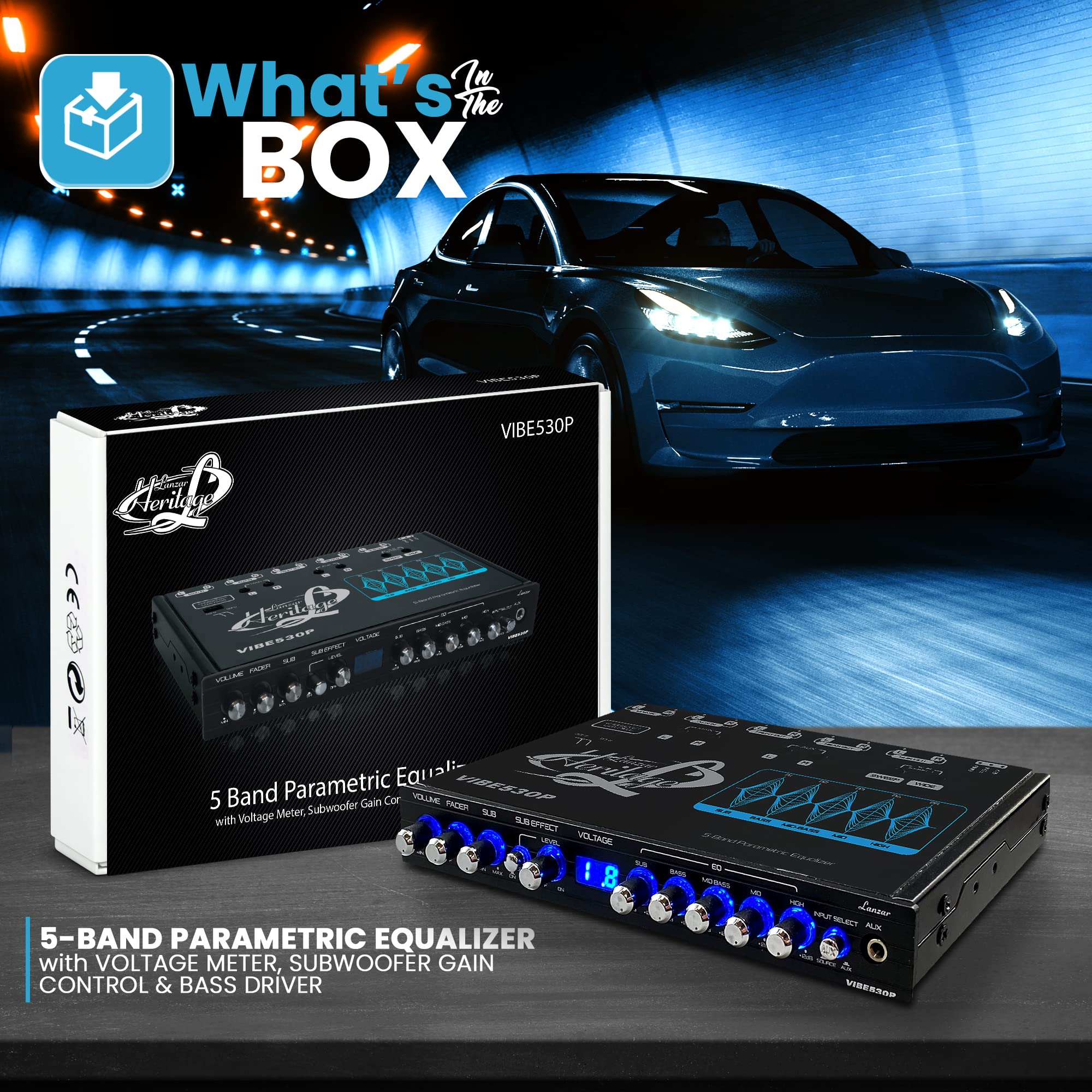 Lanzar Parametric Equalizer With Subwoofer   9 Volt Rms Pre Amp Output With Voltage Meter, Subwoofer Gain Control & Bass Driver,